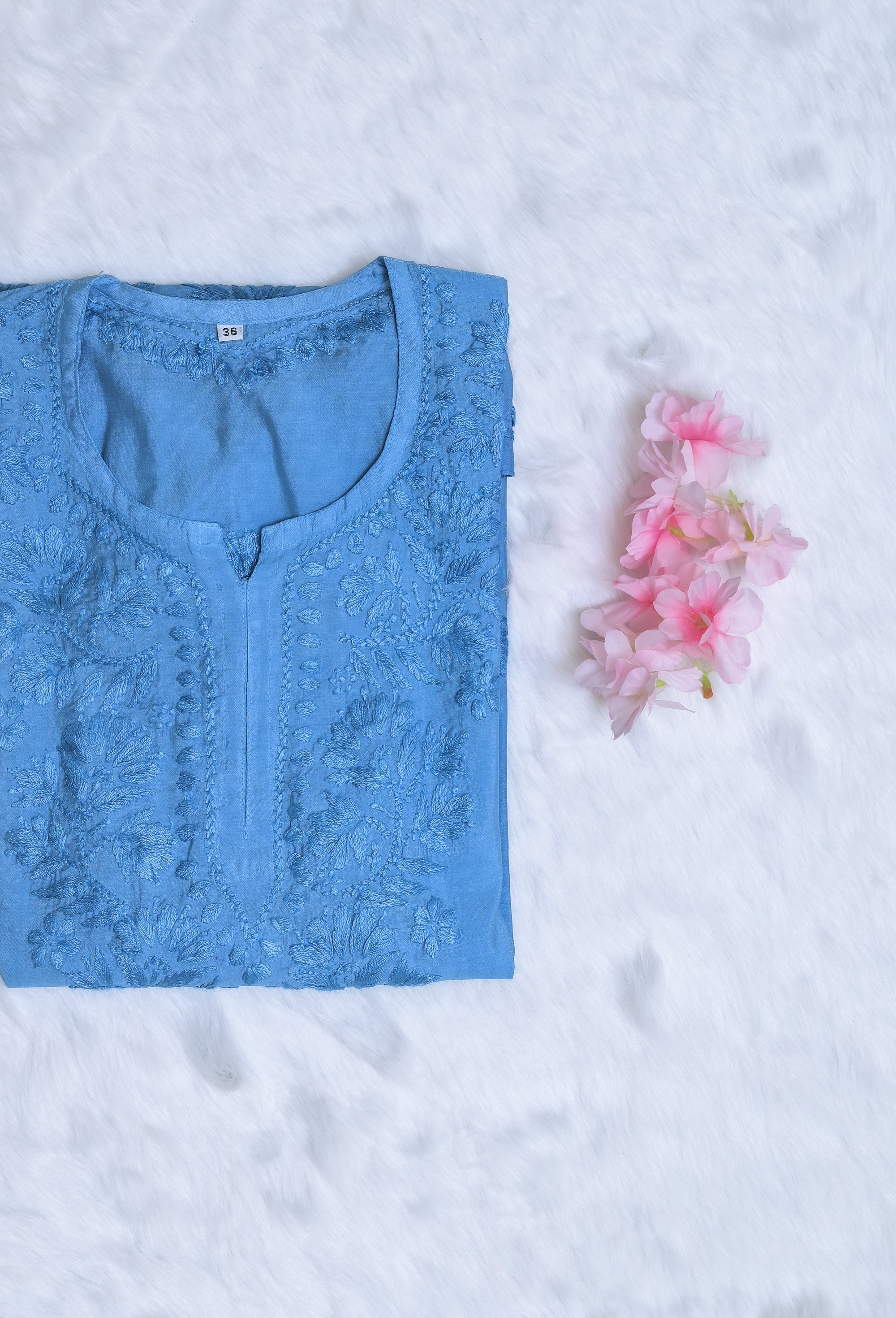 Ice blue Chanderi Short Ombre Chikankari Kurta