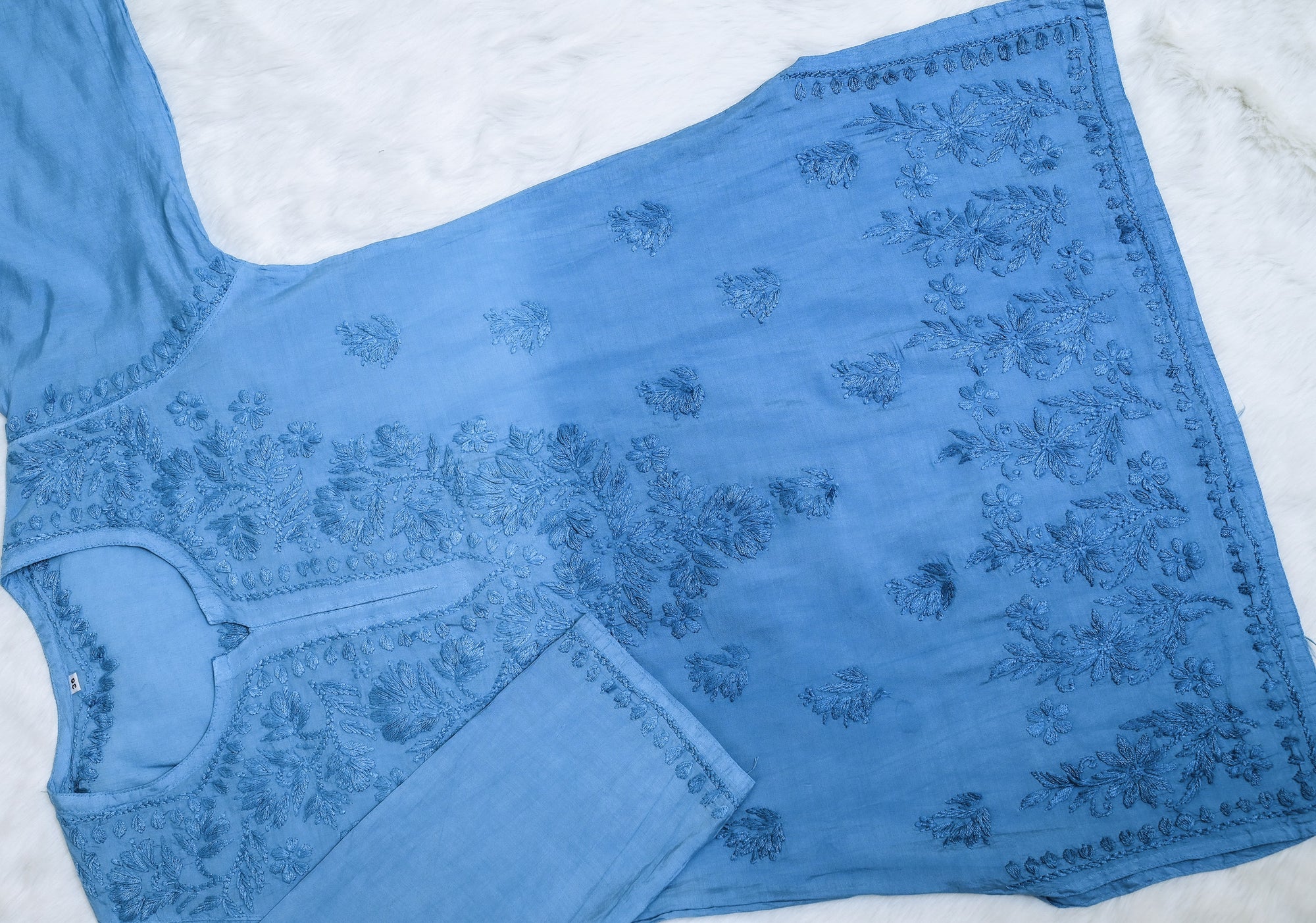 Ice blue Chanderi Short Ombre Chikankari Kurta