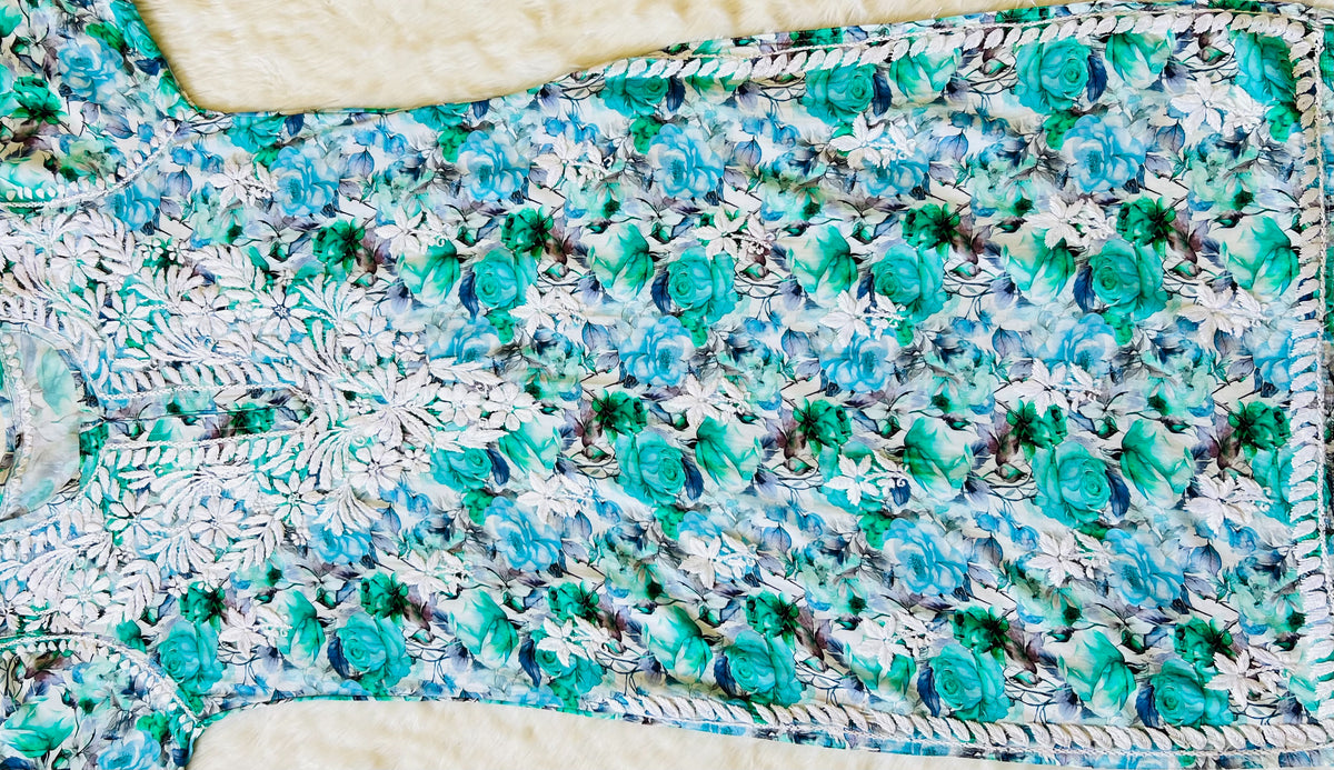 Kiara Green Roses Printed Rayon Chikankari Kurta