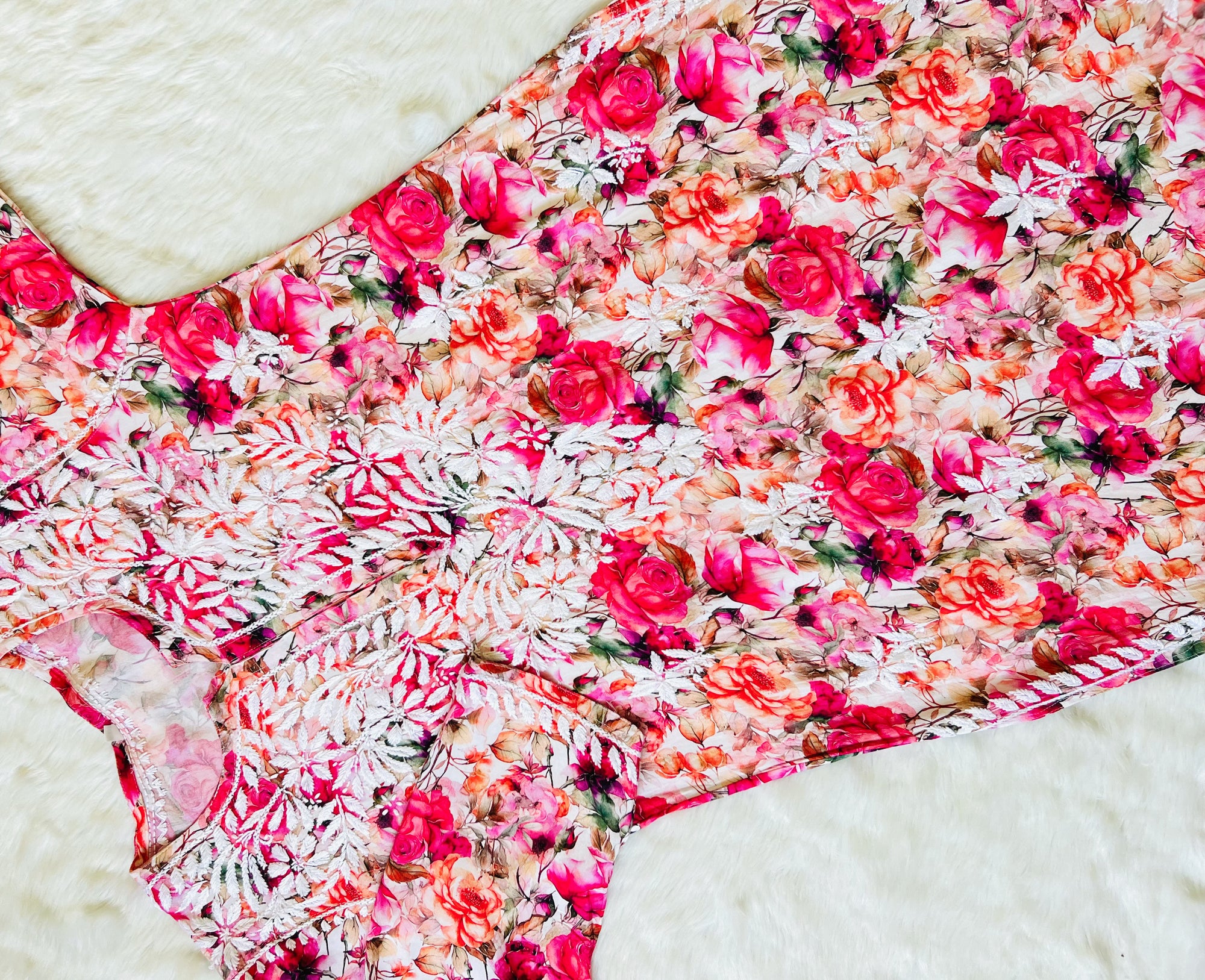 Kiara Pink Roses Printed Rayon Chikankari Kurta