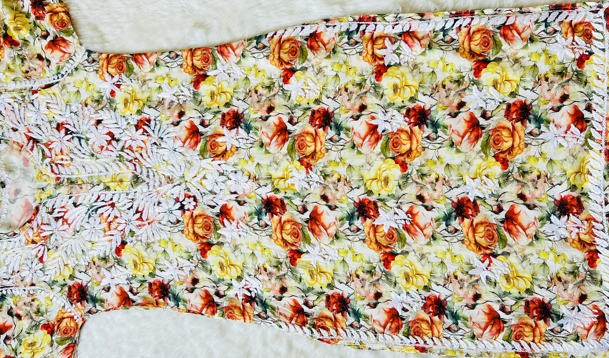Kiara Yellow Roses Printed Rayon Chikankari Kurta