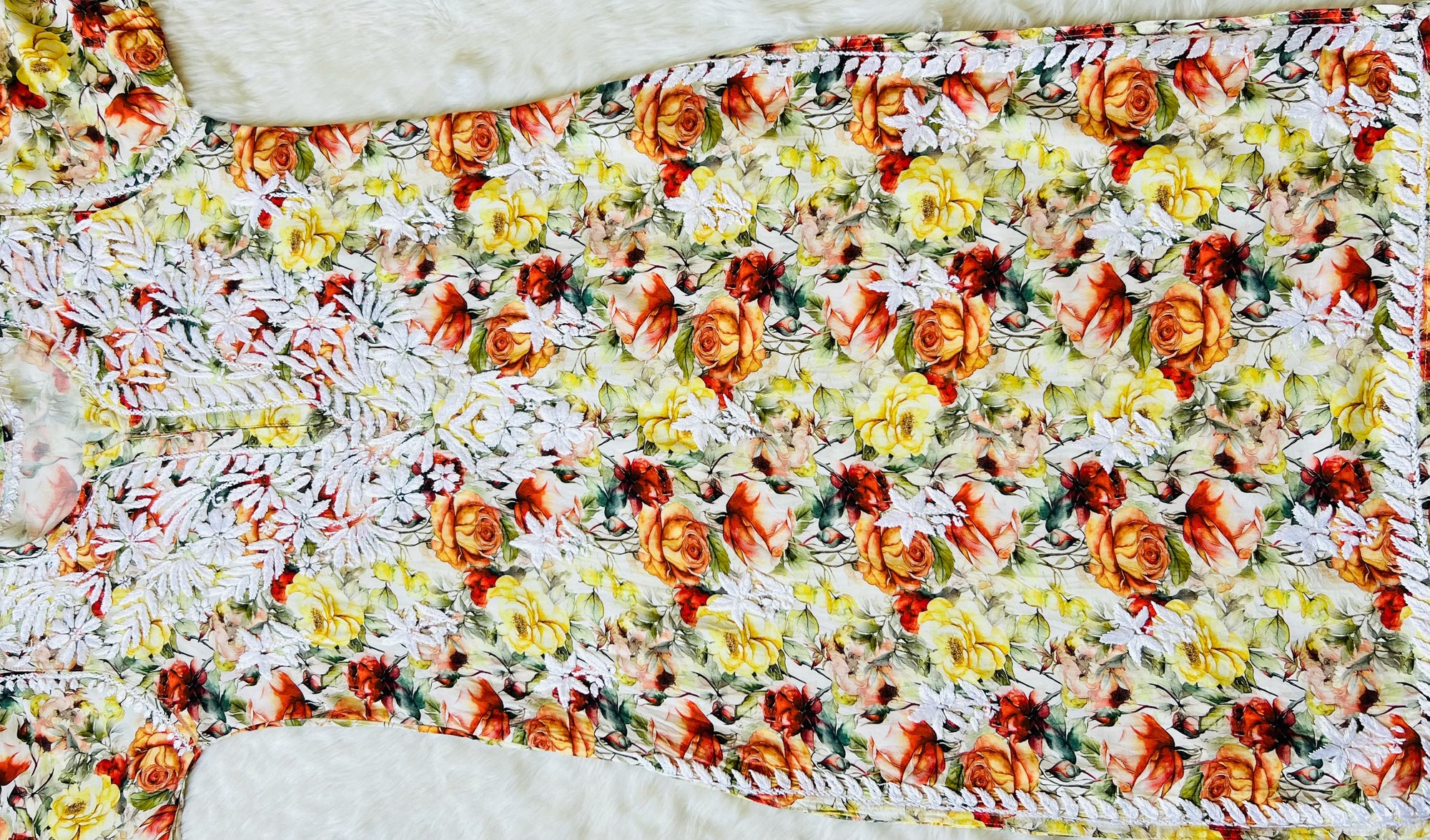 Kiara Yellow Roses Printed Rayon Chikankari Kurta