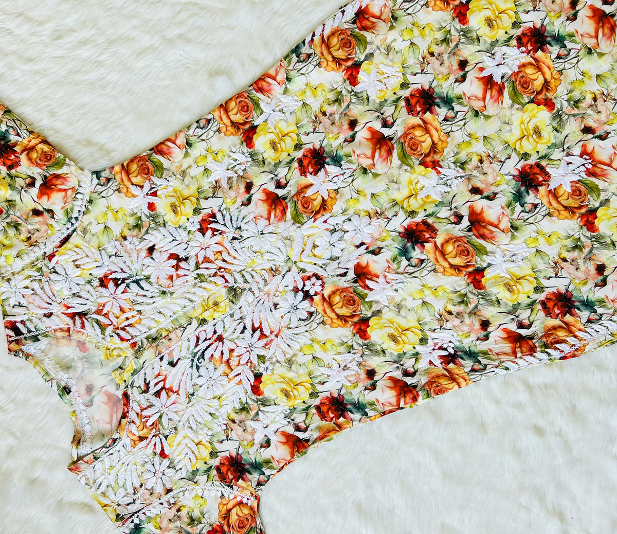 Kiara Yellow Roses Printed Rayon Chikankari Kurta