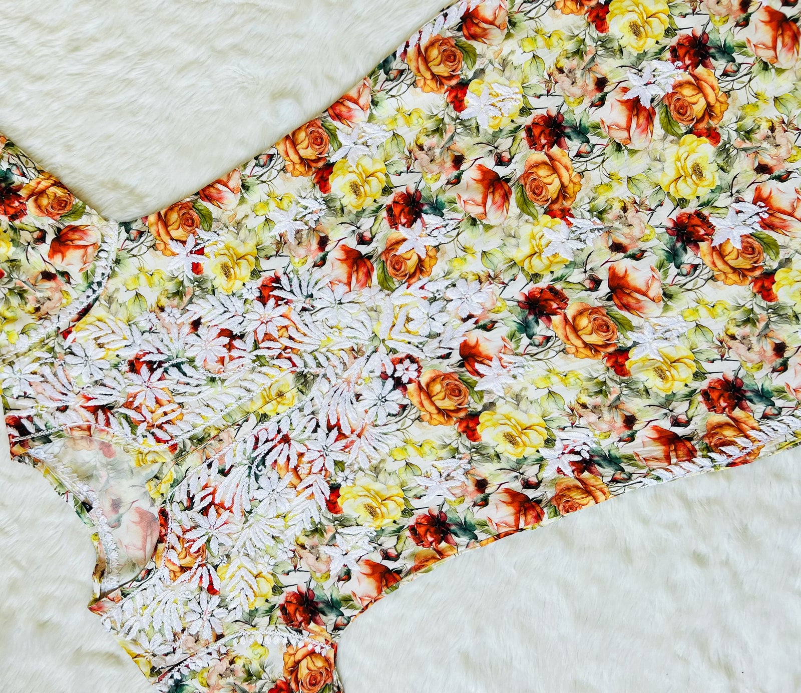 Kiara Yellow Roses Printed Rayon Chikankari Kurta