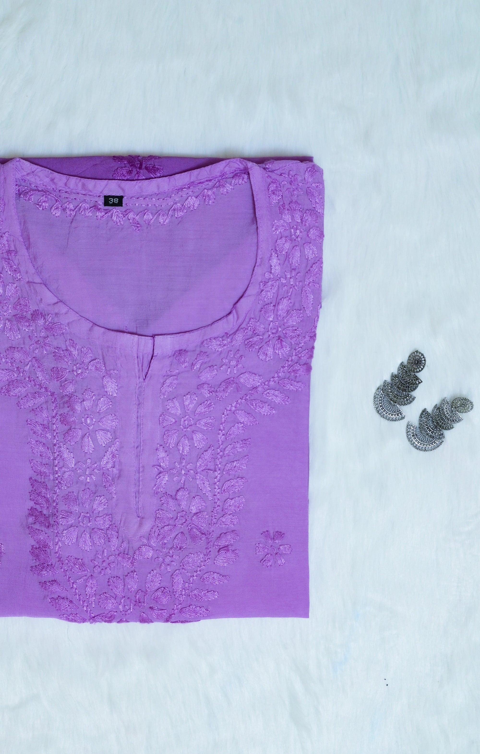 Lavender Chanderi Short Chikankari Kurta