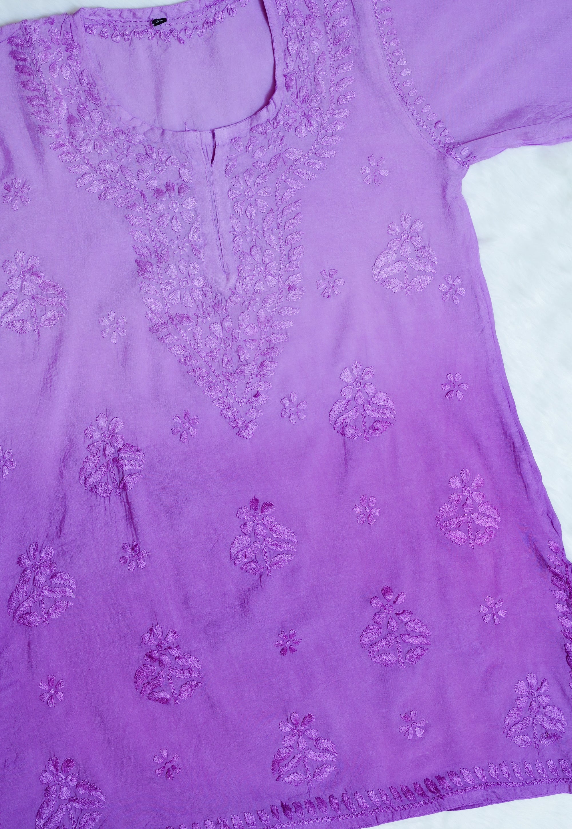 Lavender Chanderi Short Chikankari Kurta