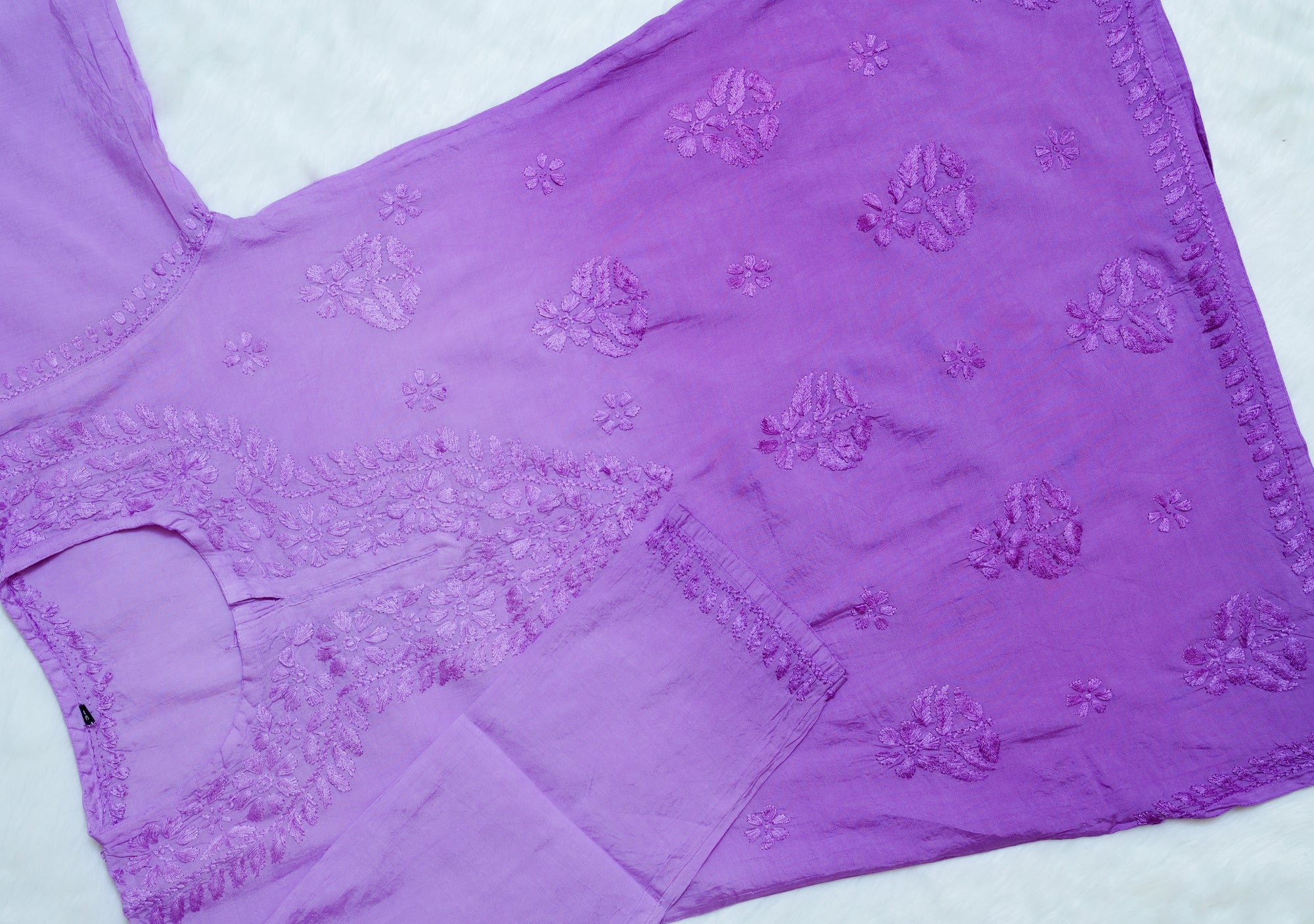 Lavender Chanderi Short Chikankari Kurta