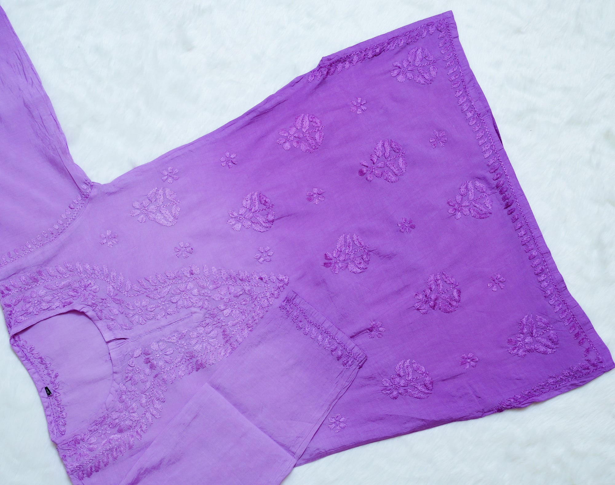 Lavender Chanderi Short Chikankari Kurta