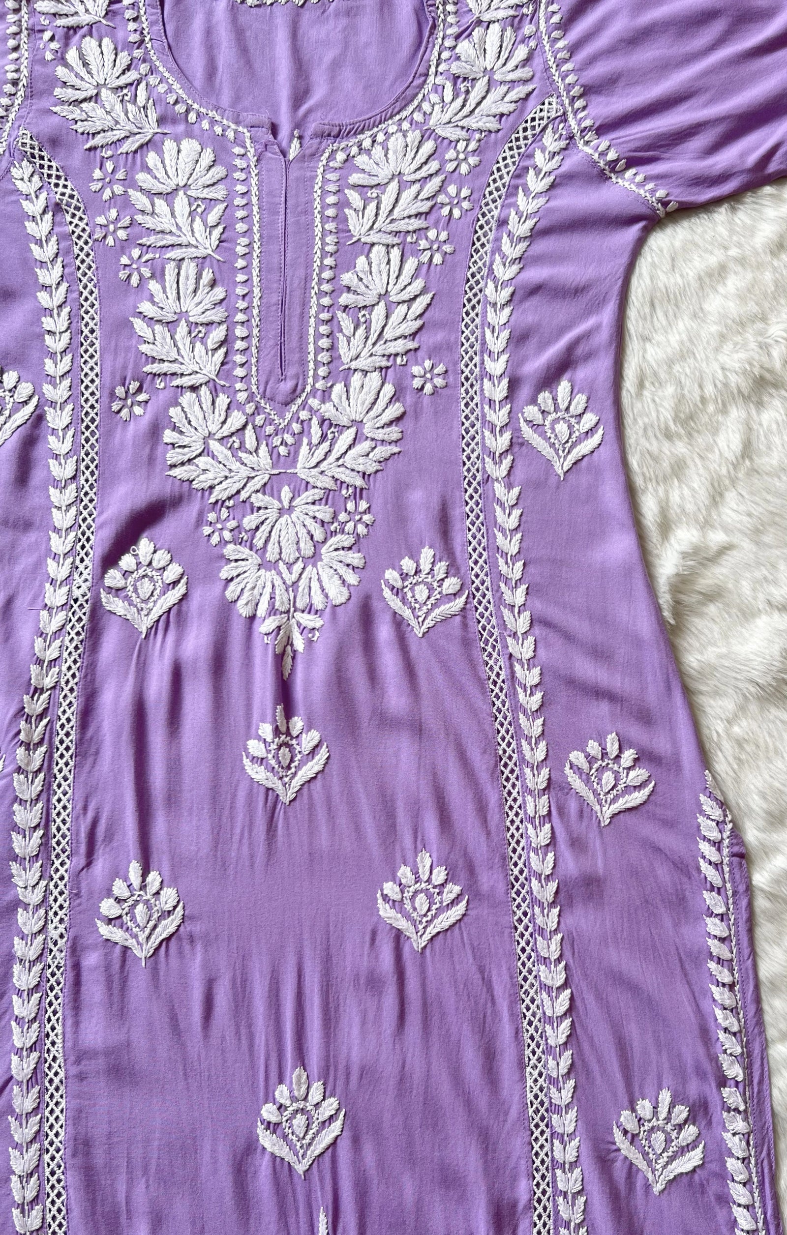 Lavender Long Lace Rayon Chikankari Kurta
