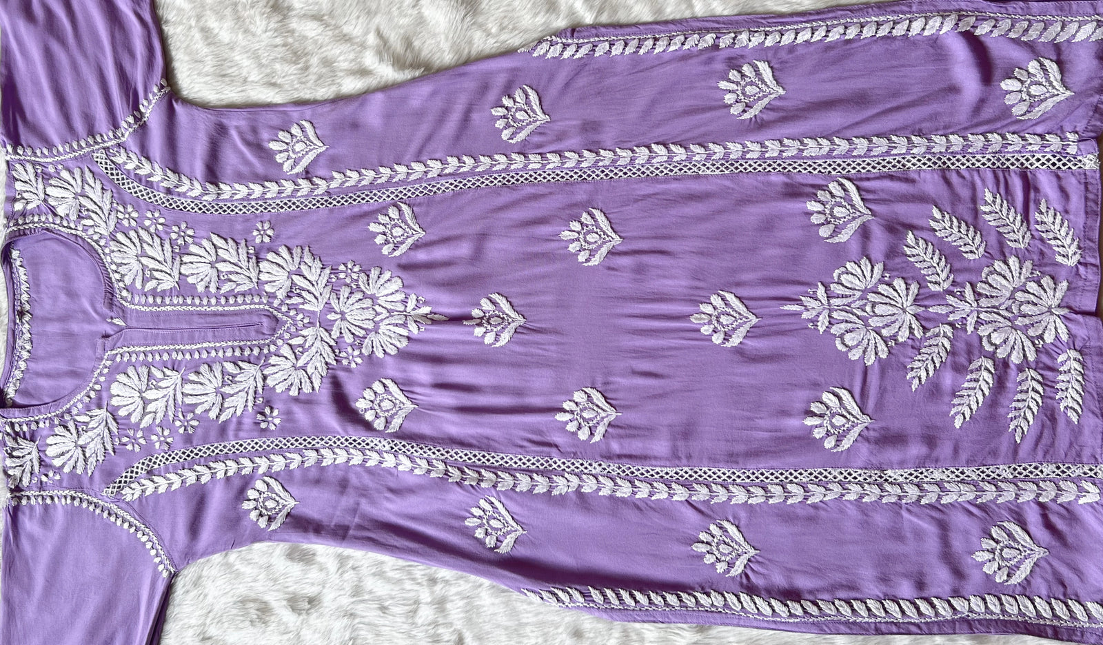 Lavender Long Lace Rayon Chikankari Kurta