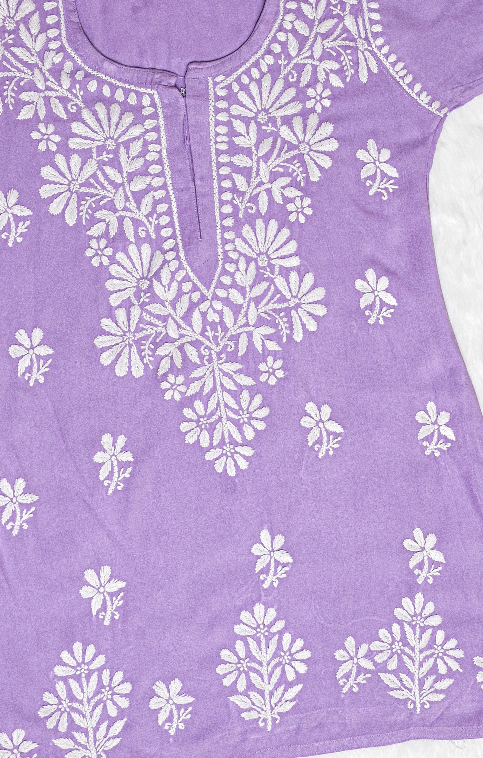 Lavender Short Rayon Chikankari Kurta