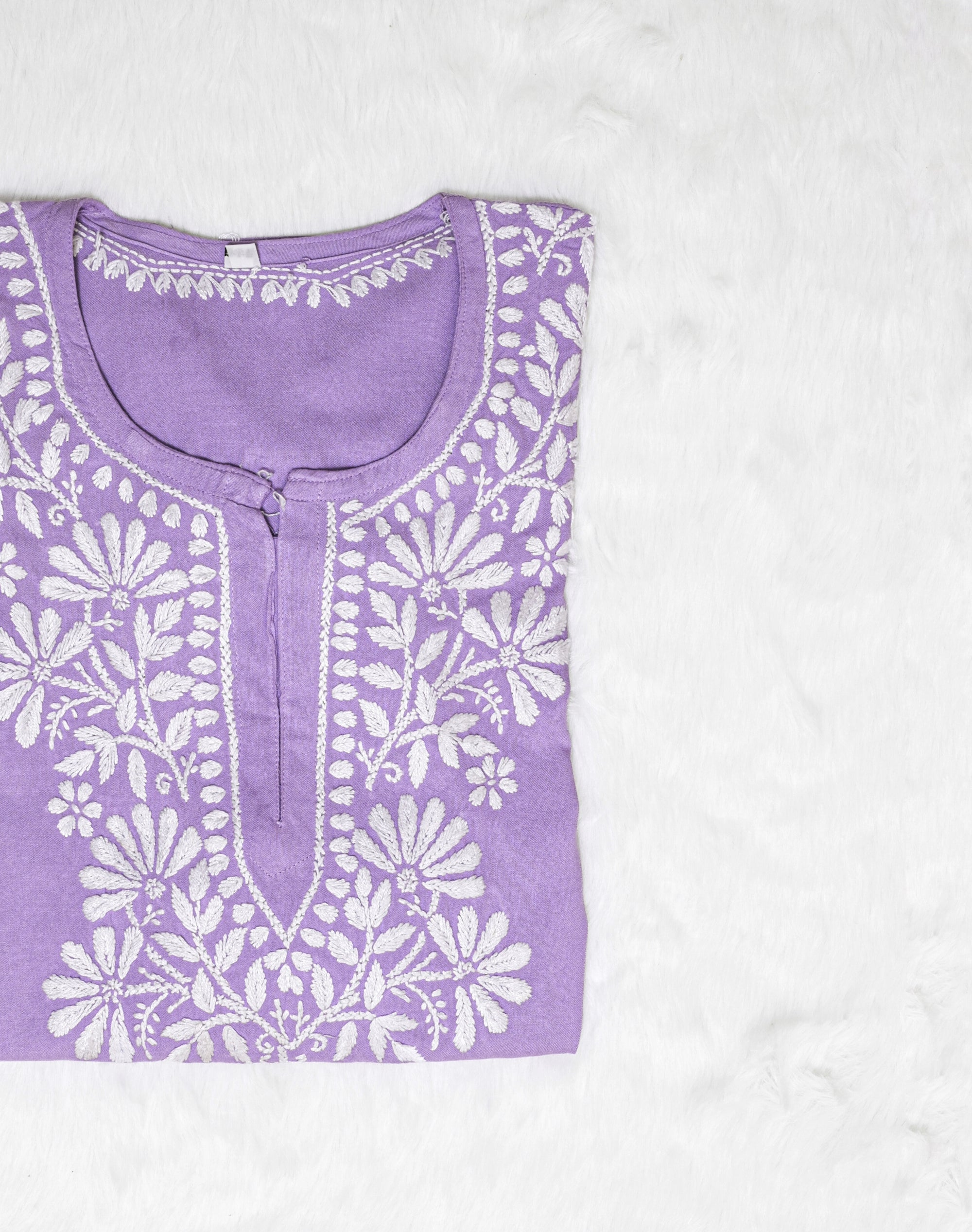 Lavender Short Rayon Chikankari Kurta