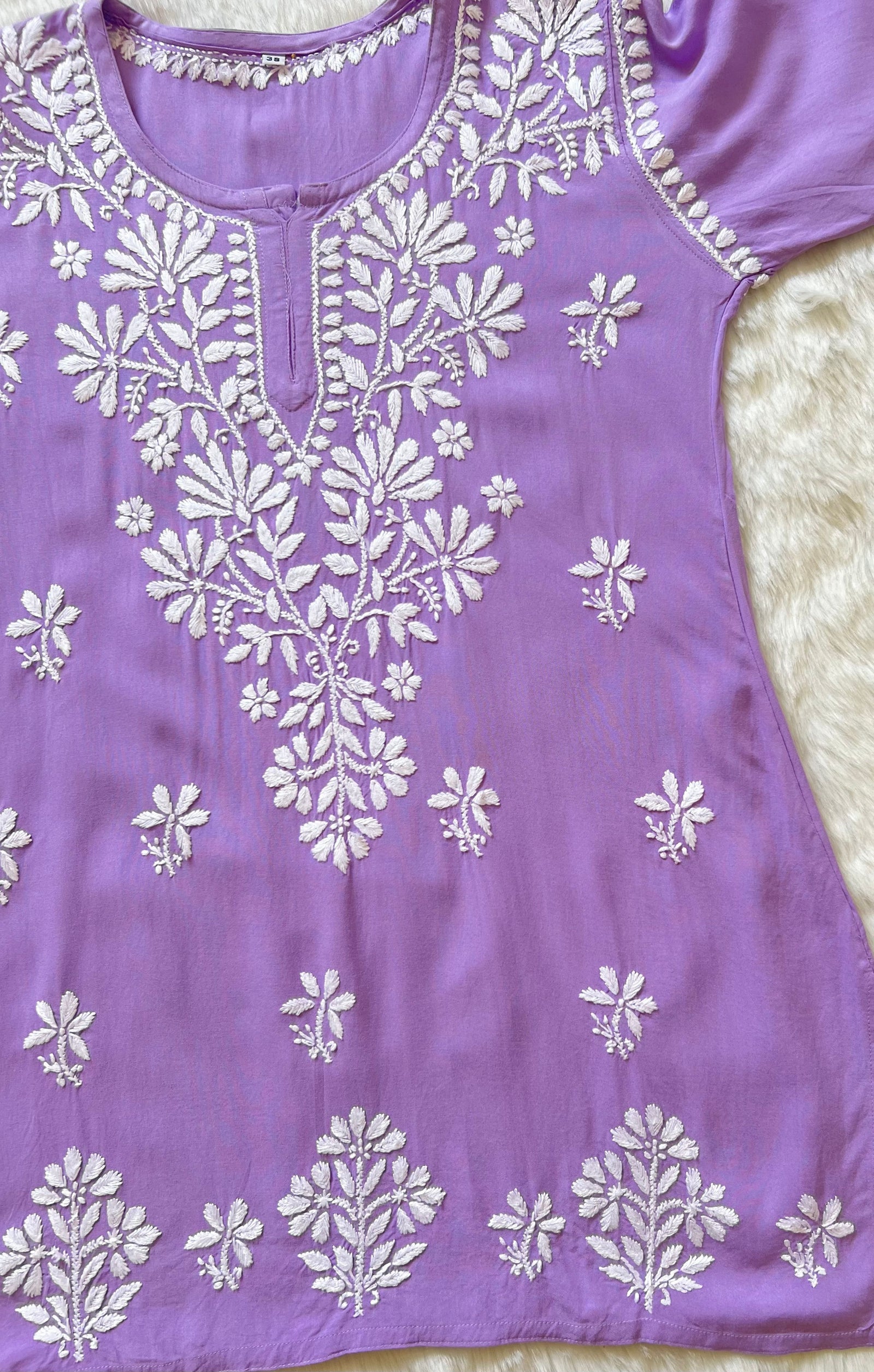 Lavender Short Rayon Kurta with White Chikankari