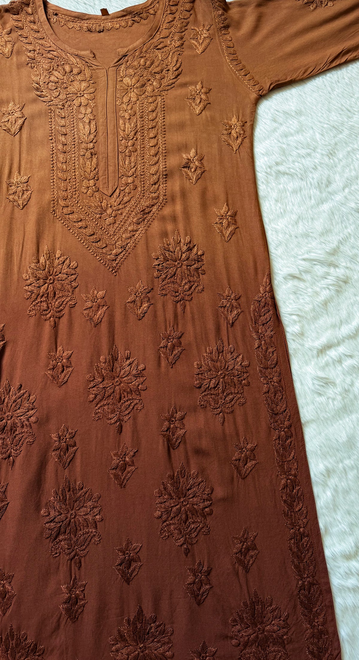 Leela Brown Rayon Kurta Bottom Set with Self Chikankari Handwork