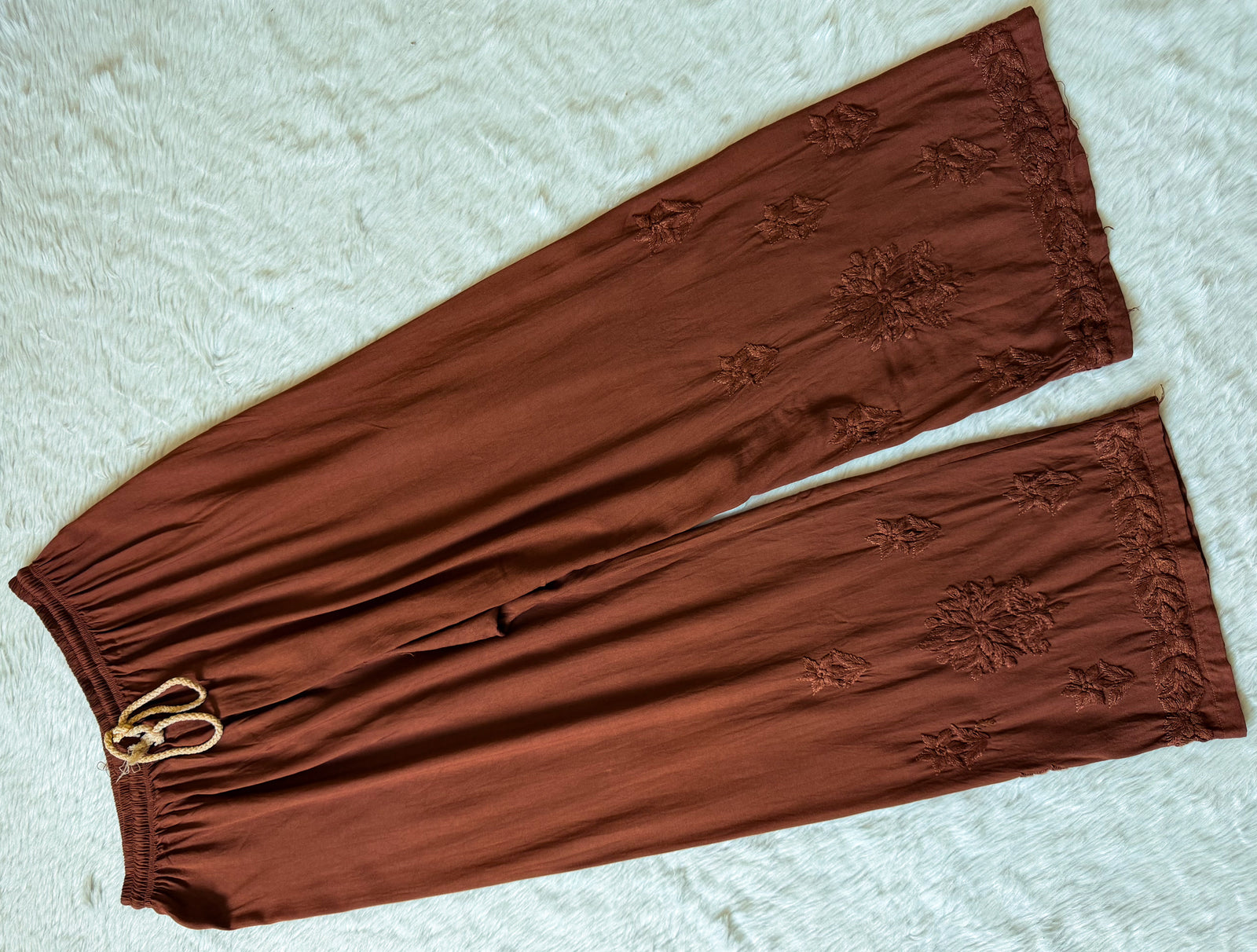 Leela Brown Rayon Kurta Bottom Set with Self Chikankari Handwork