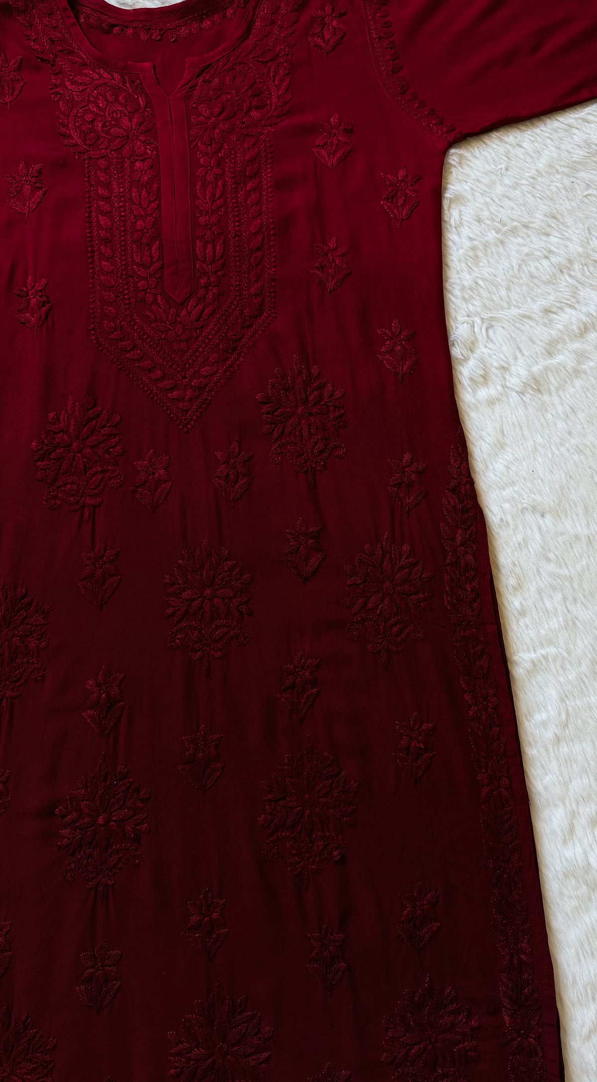 Leela Maroon Rayon Kurta Bottom Set with Self Chikankari Handwork