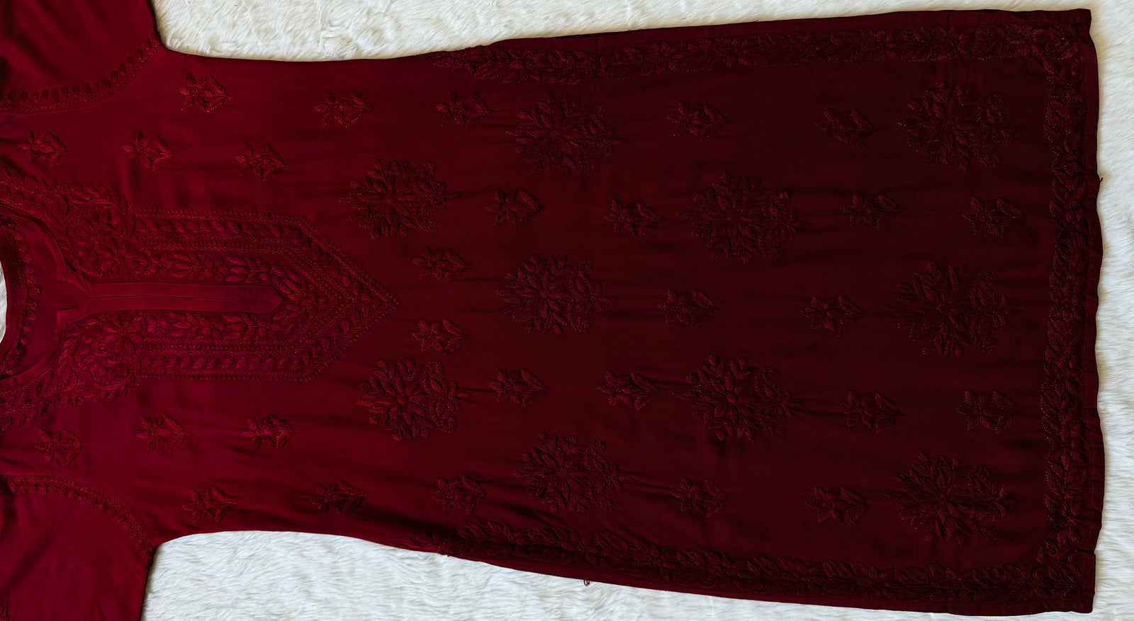 Leela Maroon Rayon Kurta Bottom Set with Self Chikankari Handwork