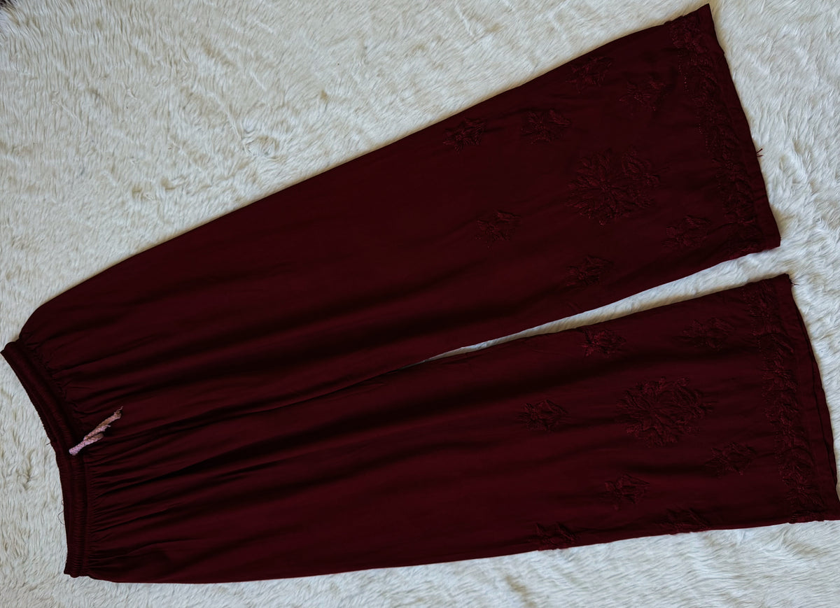 Leela Maroon Rayon Kurta Bottom Set with Self Chikankari Handwork