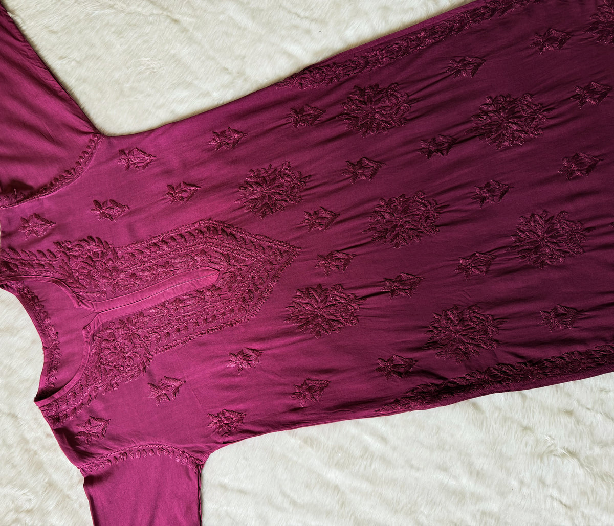 Leela Orchid Pink Rayon Kurta Bottom Set with Self Chikankari Handwork