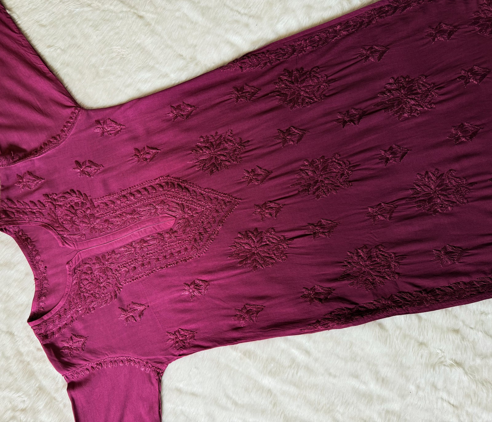 Leela Orchid Pink Rayon Kurta Bottom Set with Self Chikankari Handwork