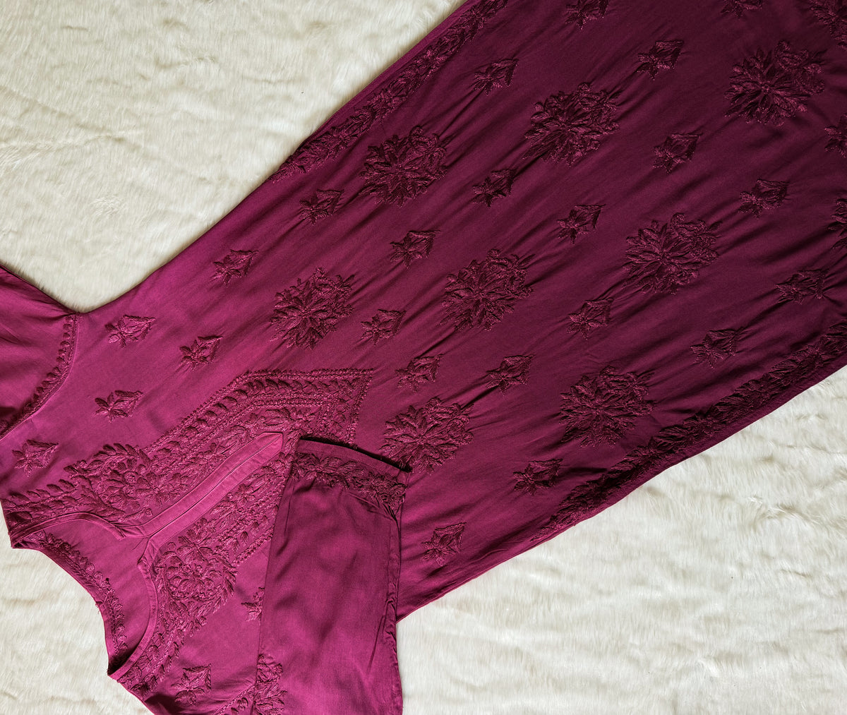 Leela Orchid Pink Rayon Kurta Bottom Set with Self Chikankari Handwork