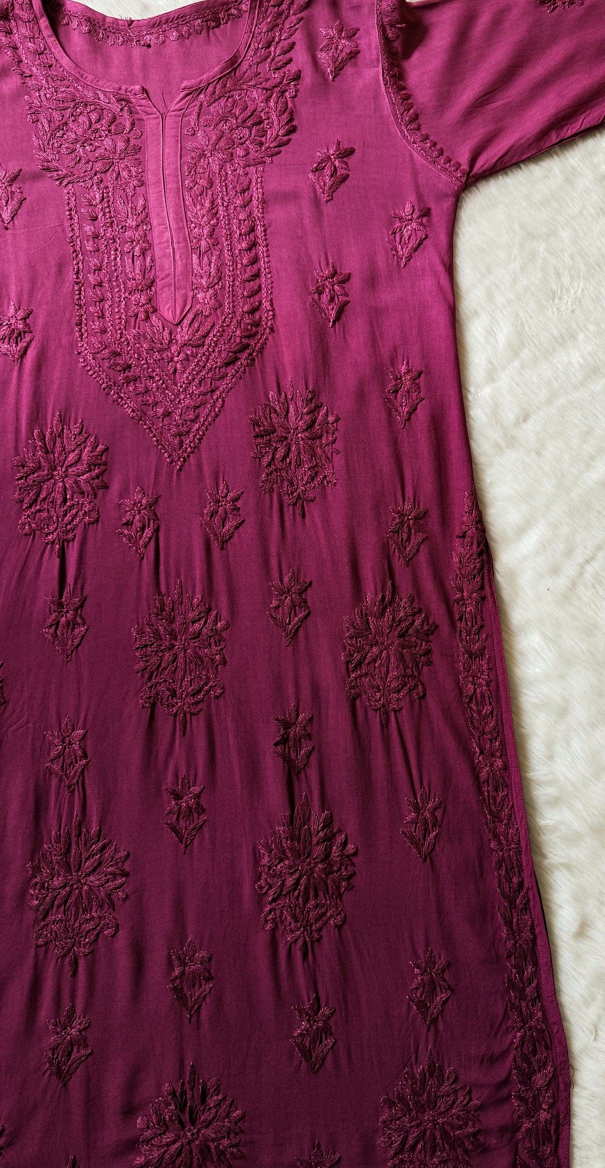 Leela Orchid Pink Rayon Kurta Bottom Set with Self Chikankari Handwork
