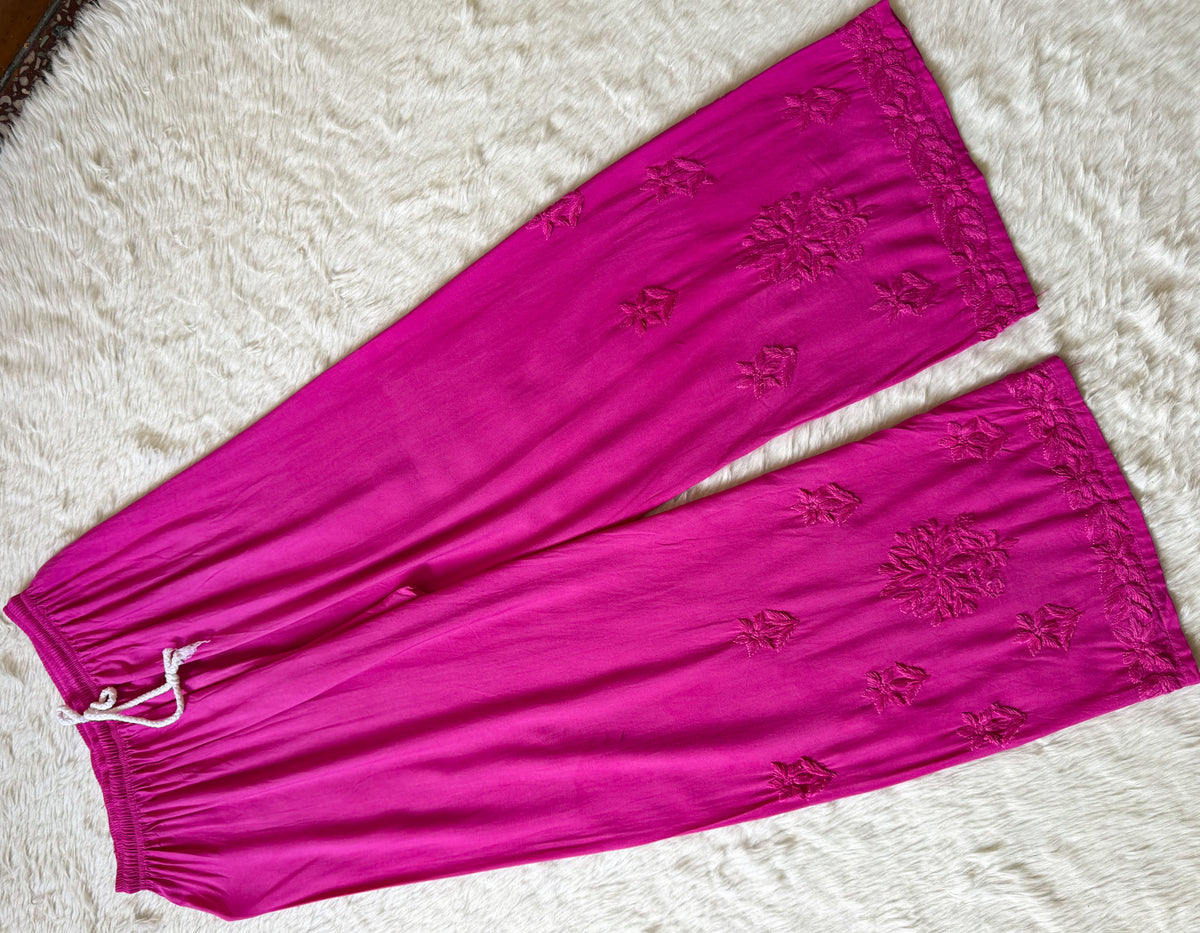 Leela Pink Rayon Kurta Bottom Set with Self Chikankari Handwork