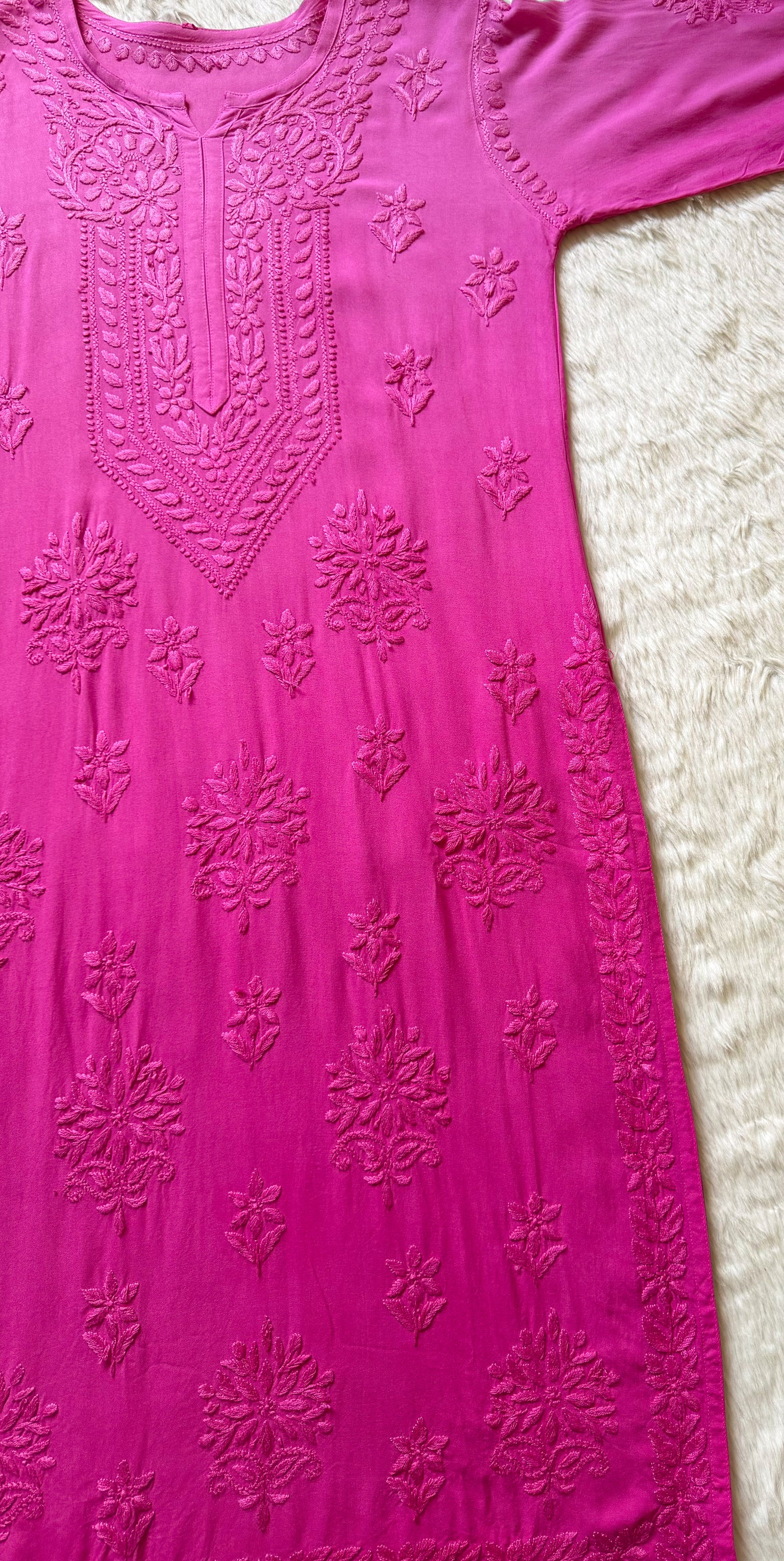 Leela Pink Rayon Kurta Bottom Set with Self Chikankari Handwork