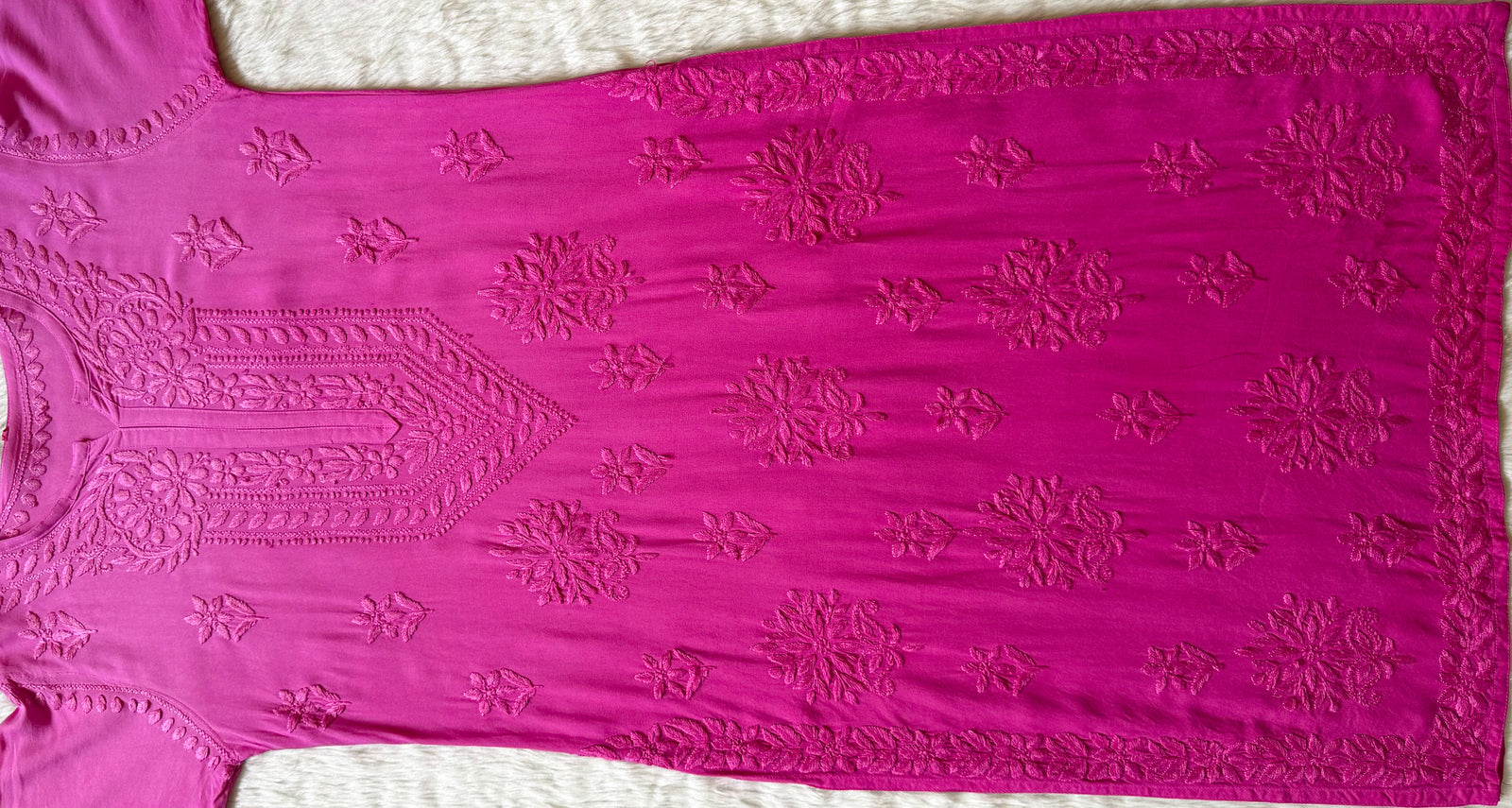 Leela Pink Rayon Kurta Bottom Set with Self Chikankari Handwork
