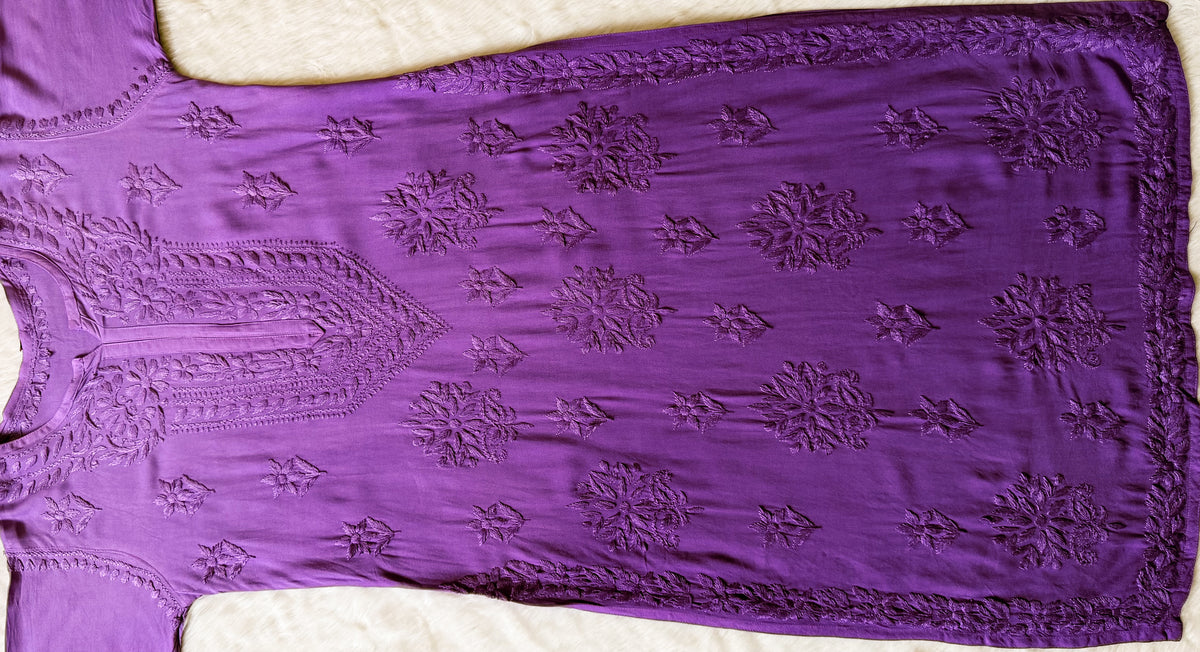 Leela Purple Rayon Kurta Bottom Set with Self Chikankari Handwork