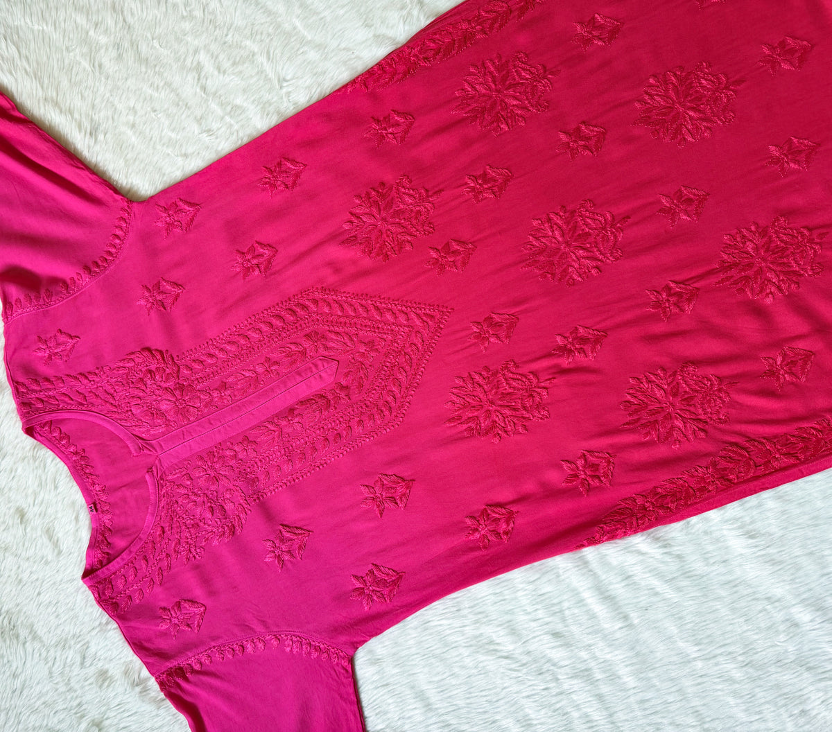 Leela Rose Pink Rayon Kurta Bottom Set with Self Chikankari Handwork