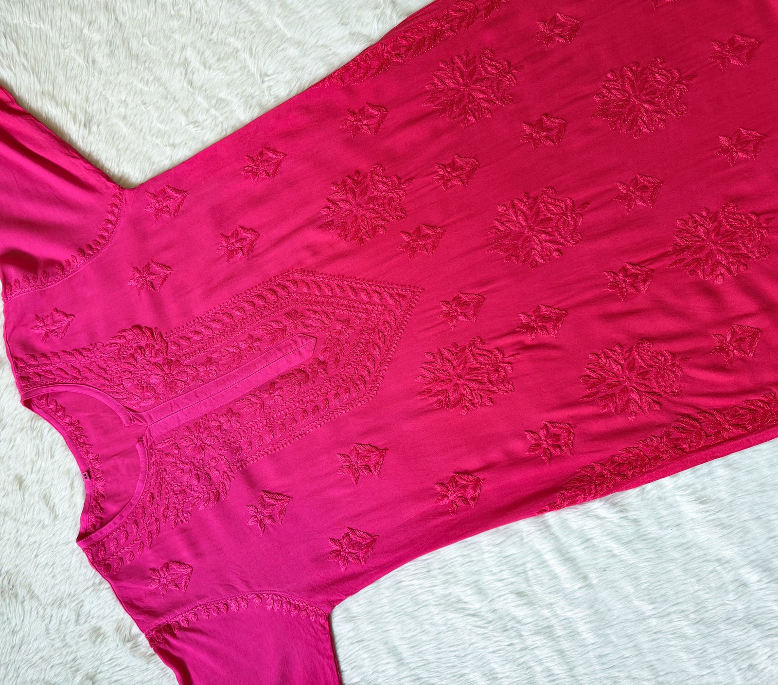Leela Rose Pink Rayon Kurta Bottom Set with Self Chikankari Handwork