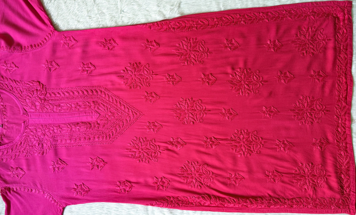 Leela Rose Pink Rayon Kurta Bottom Set with Self Chikankari Handwork