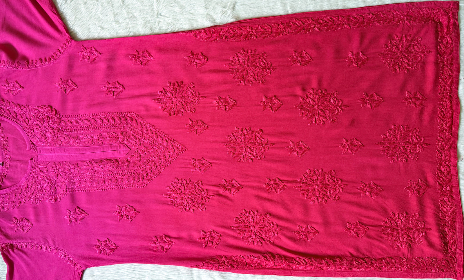 Leela Rose Pink Rayon Kurta Bottom Set with Self Chikankari Handwork