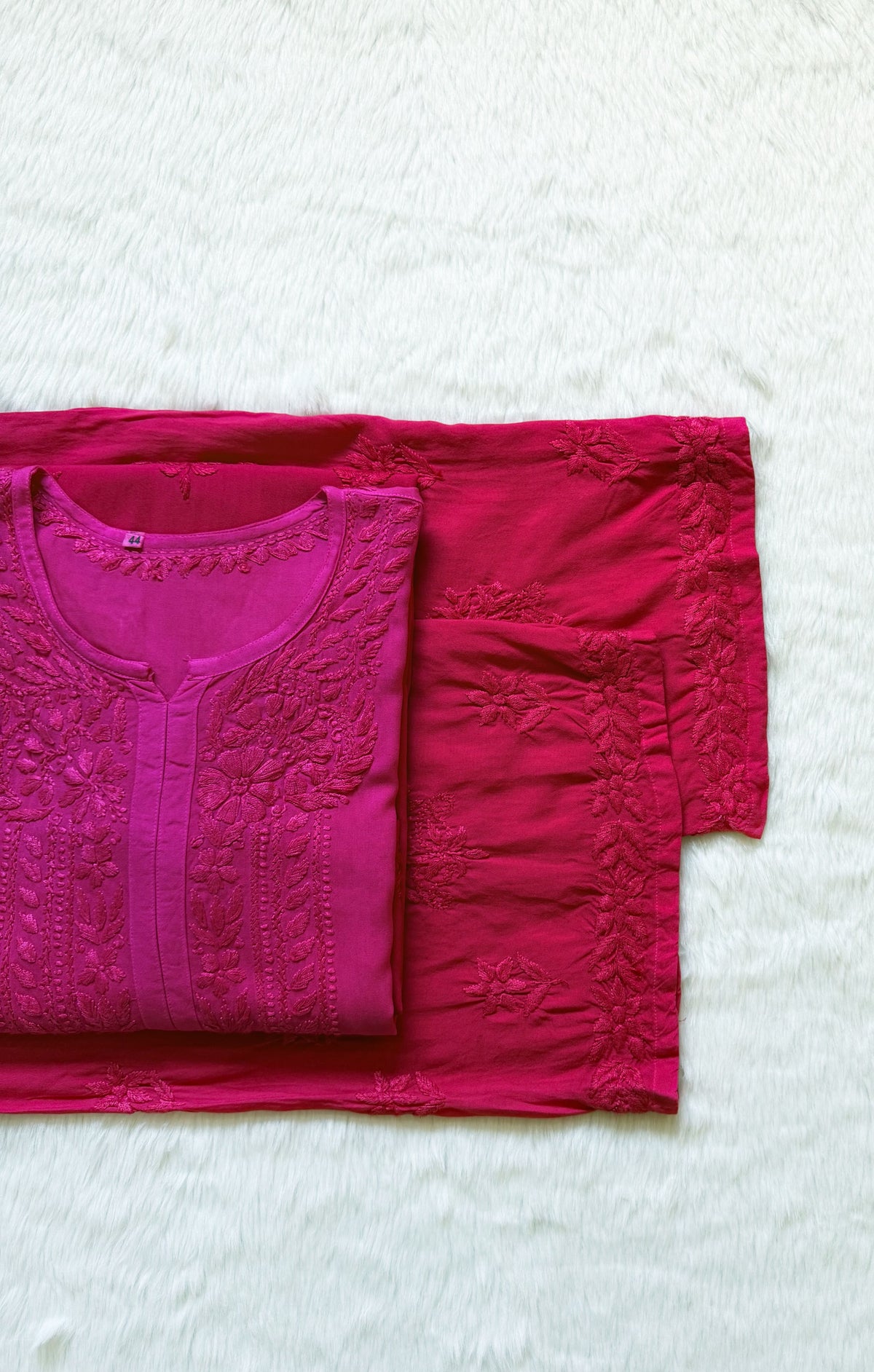 Leela Rose Pink Rayon Kurta Bottom Set with Self Chikankari Handwork