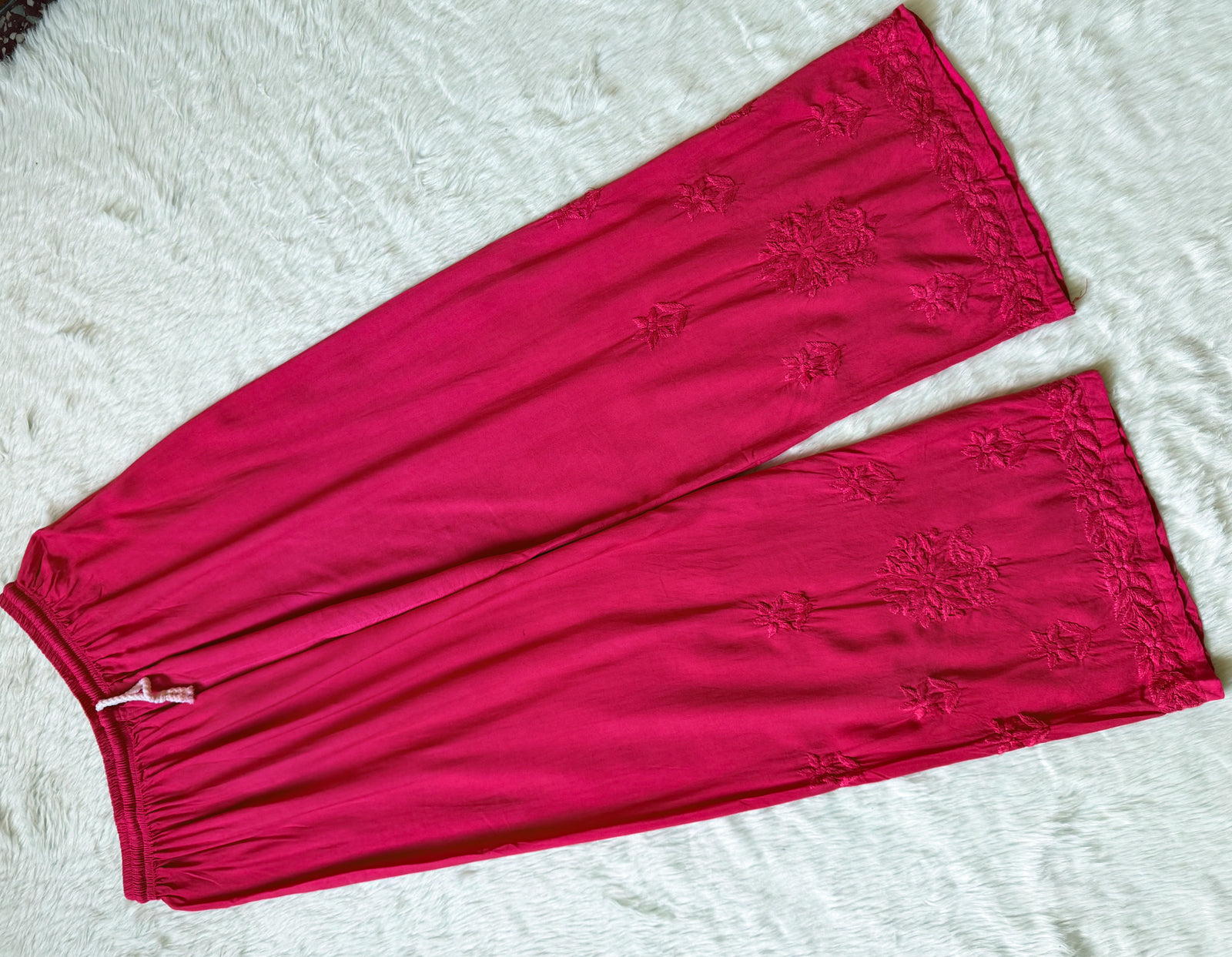Leela Rose Pink Rayon Kurta Bottom Set with Self Chikankari Handwork