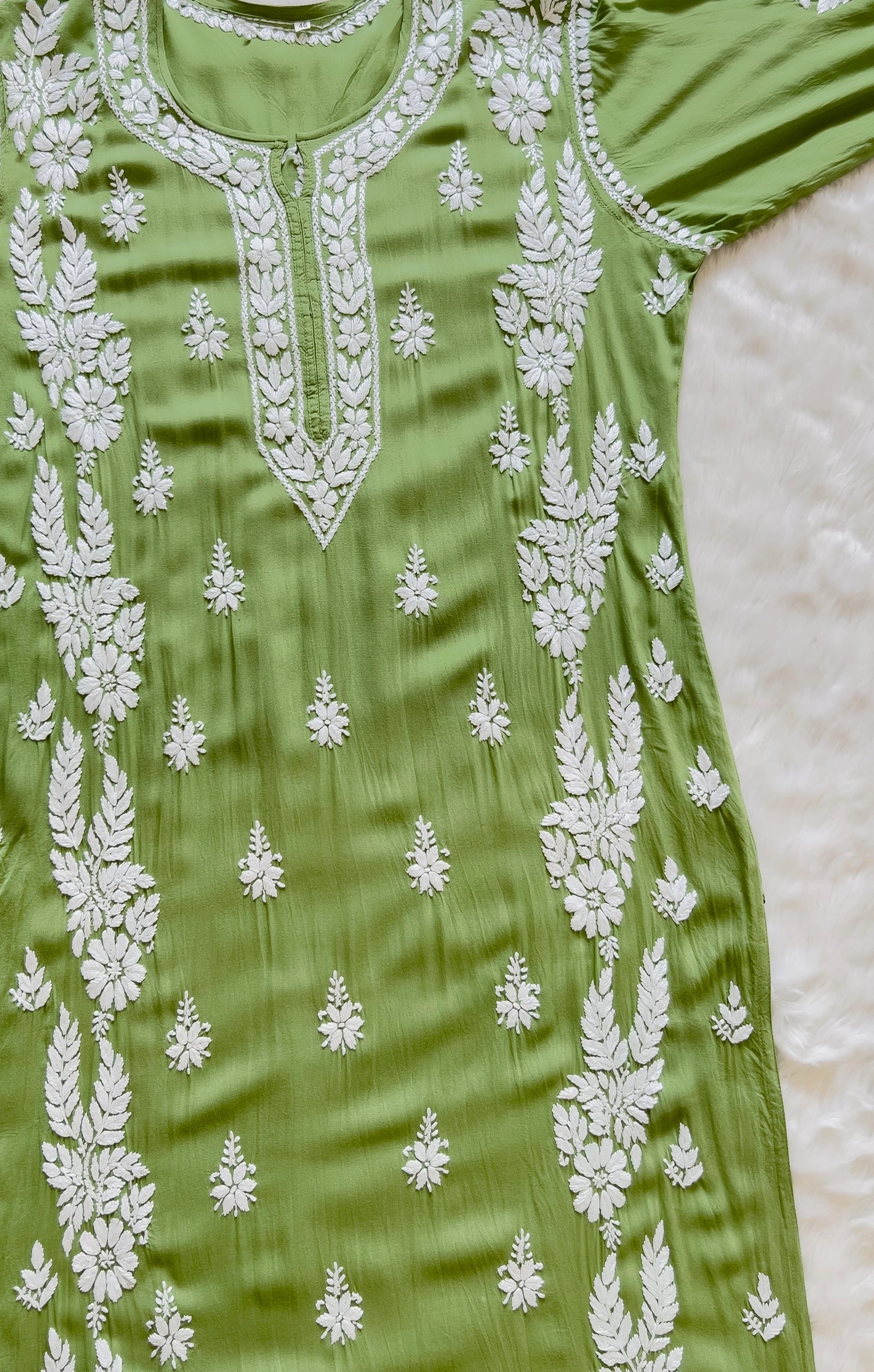 Light Green Long Modal Kurta with Double Side Chikankari Handwork