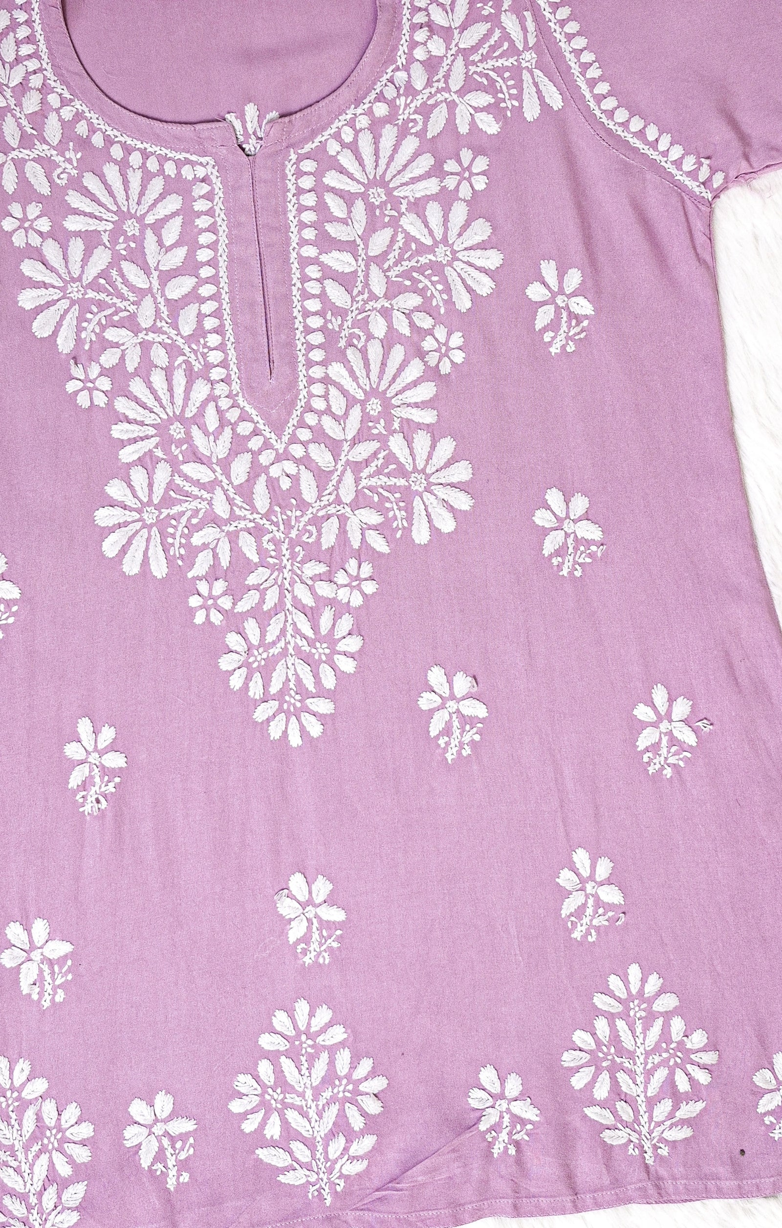 Lilac Short Rayon Chikankari Kurta