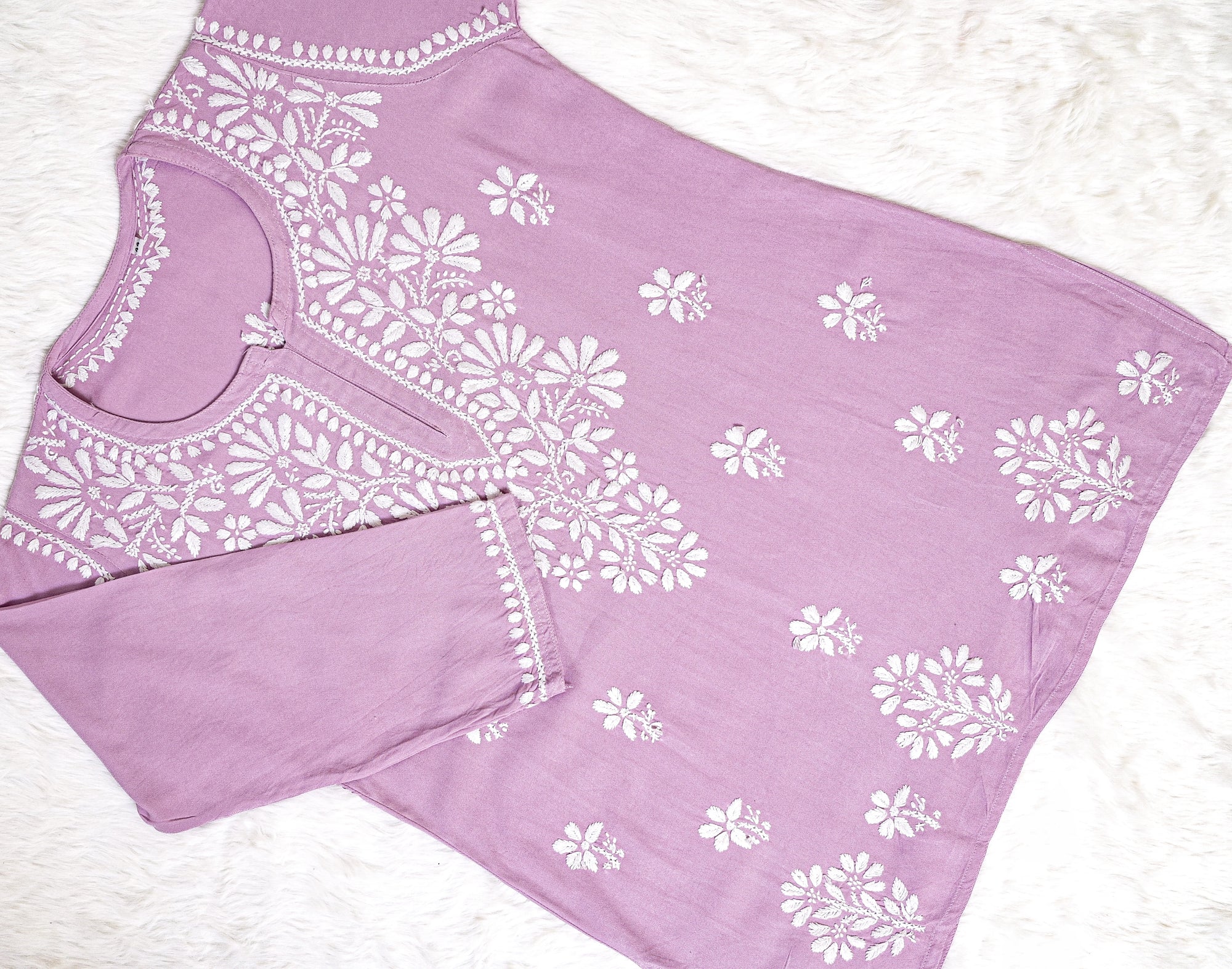 Lilac Short Rayon Chikankari Kurta