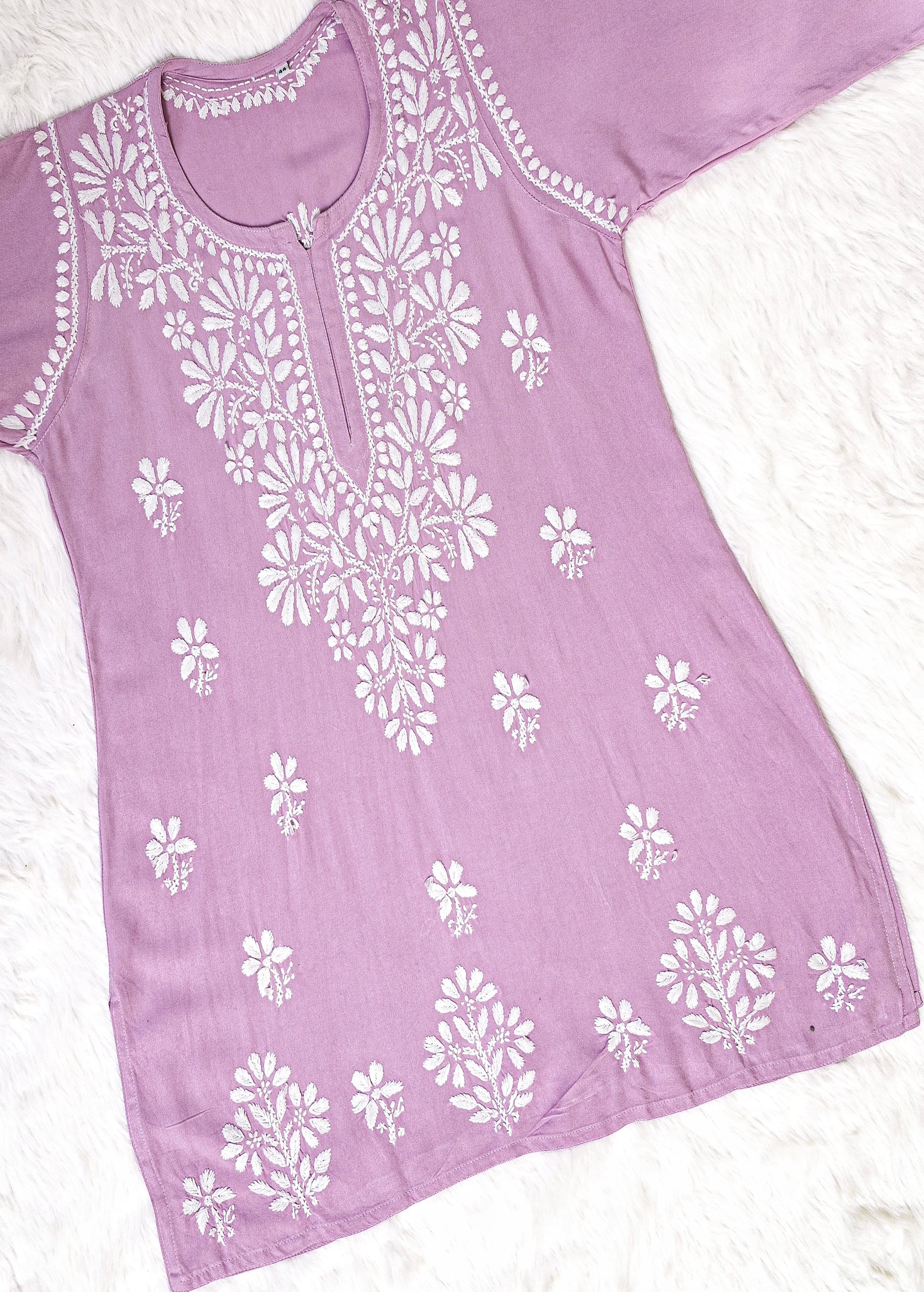 Lilac Short Rayon Chikankari Kurta