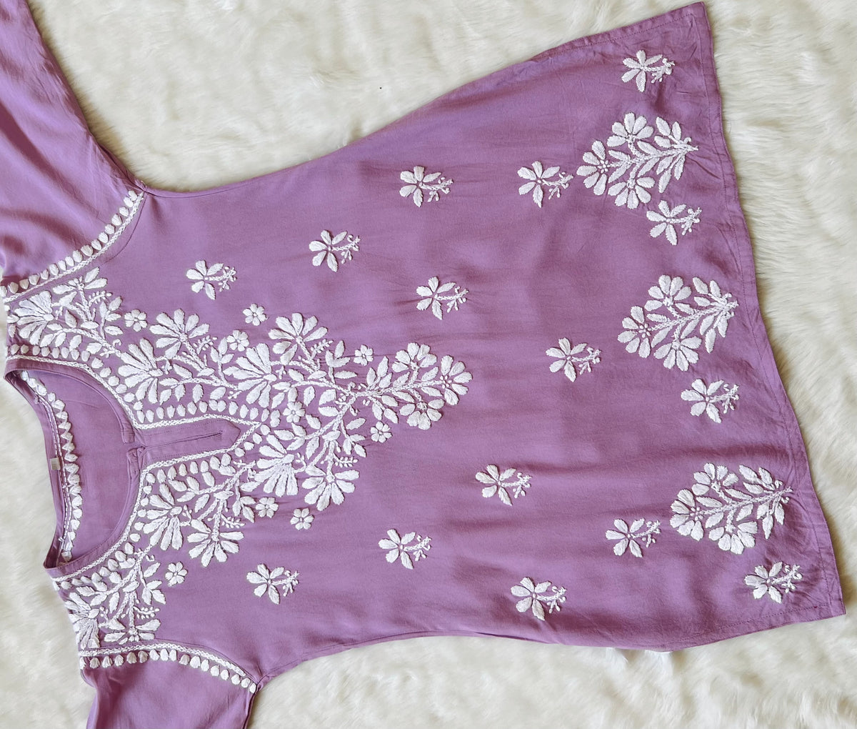 Lilac Short Rayon Kurta with White Chikankari
