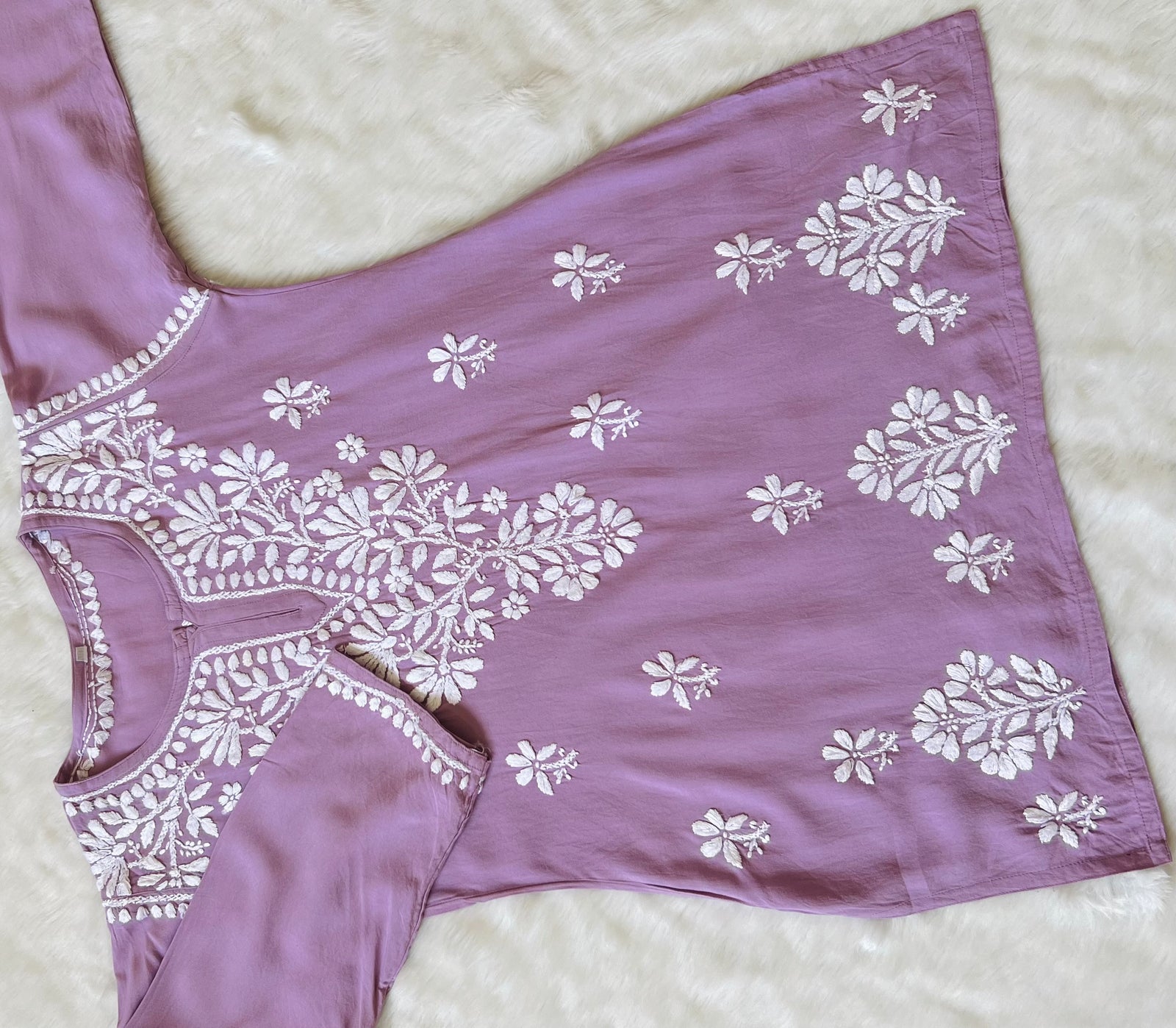 Lilac Short Rayon Kurta with White Chikankari