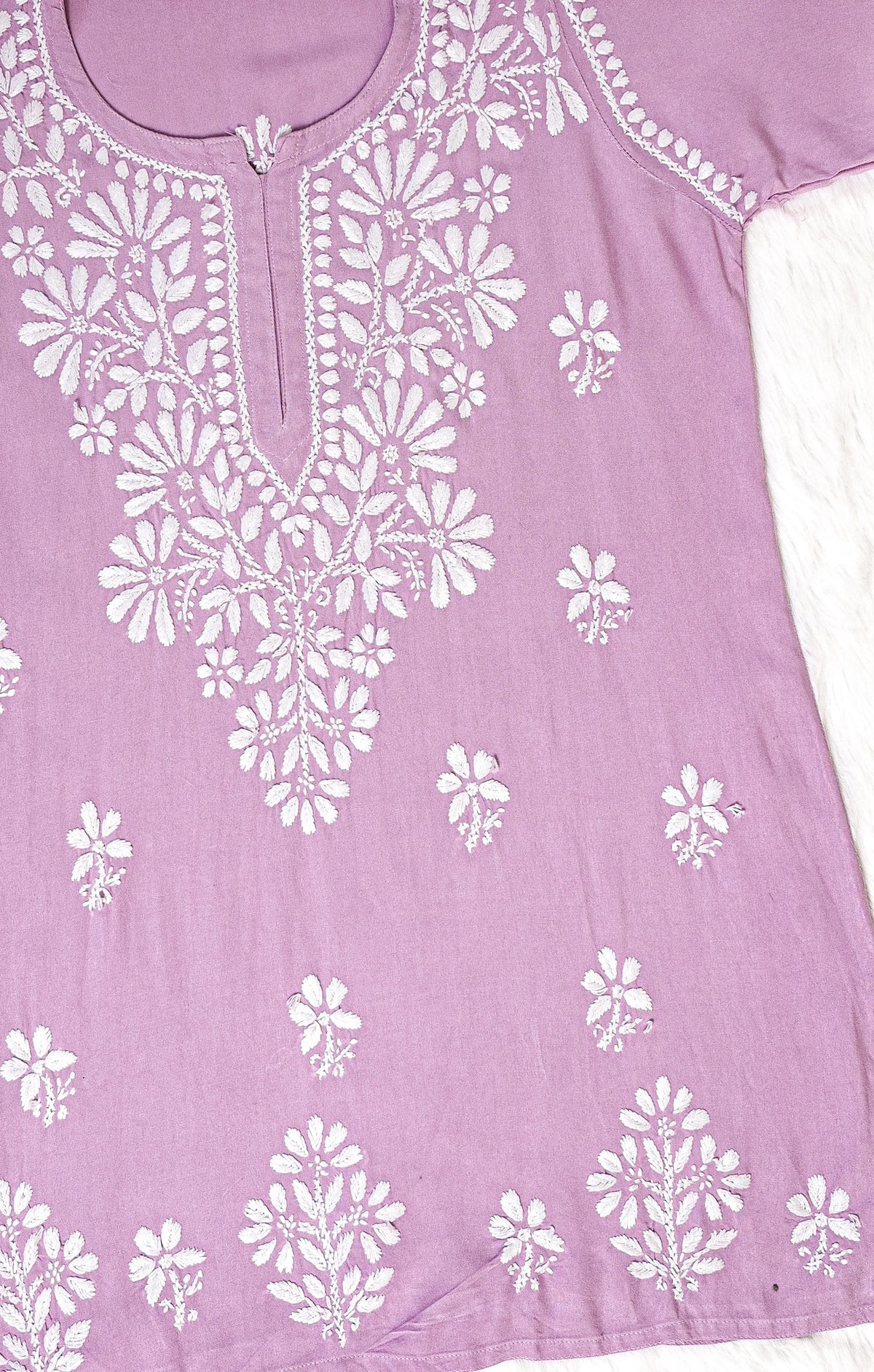 Lilac Short Rayon Kurta with White Chikankari