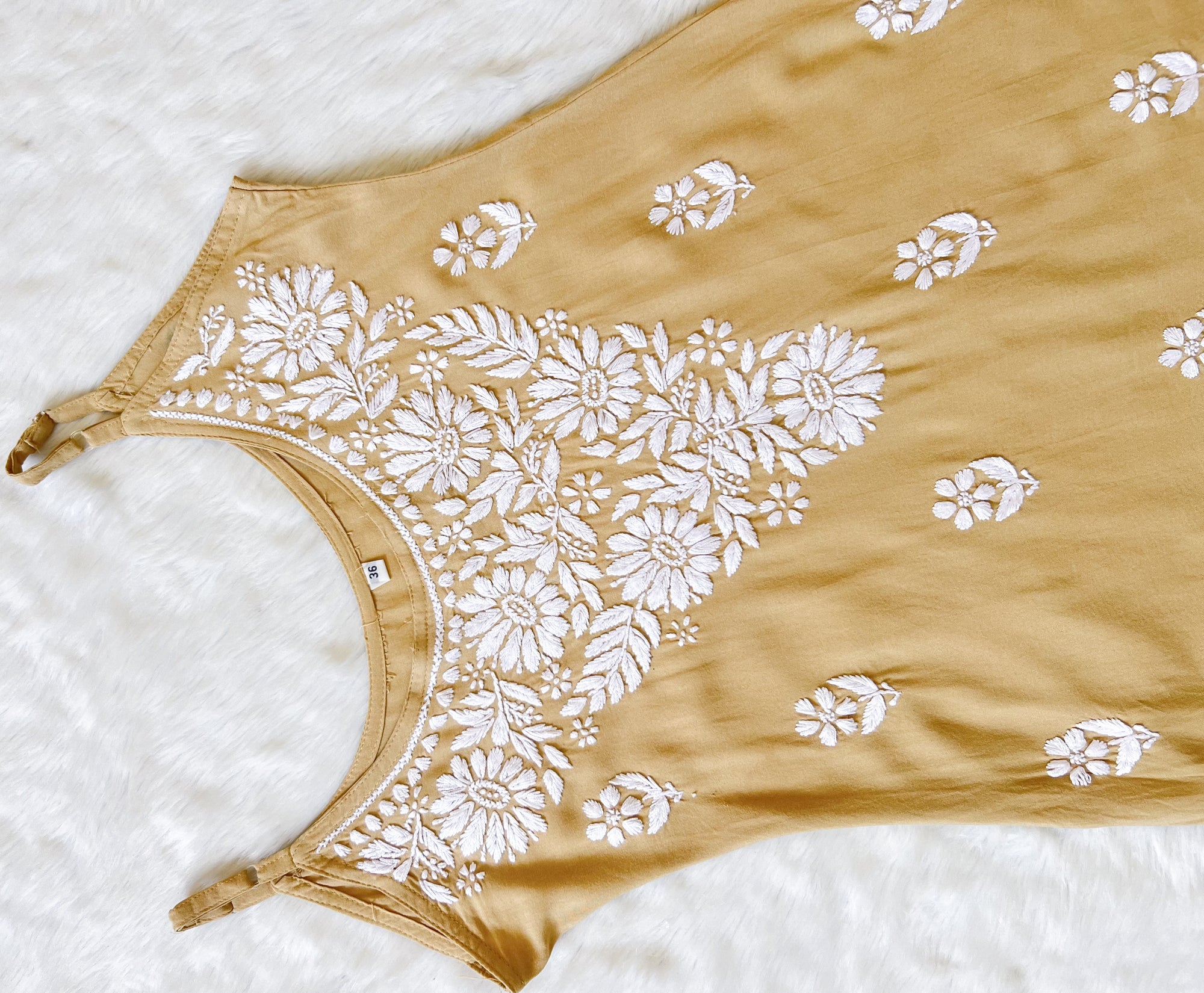 Lyla Beige Sleeveless Short Rayon Kurti