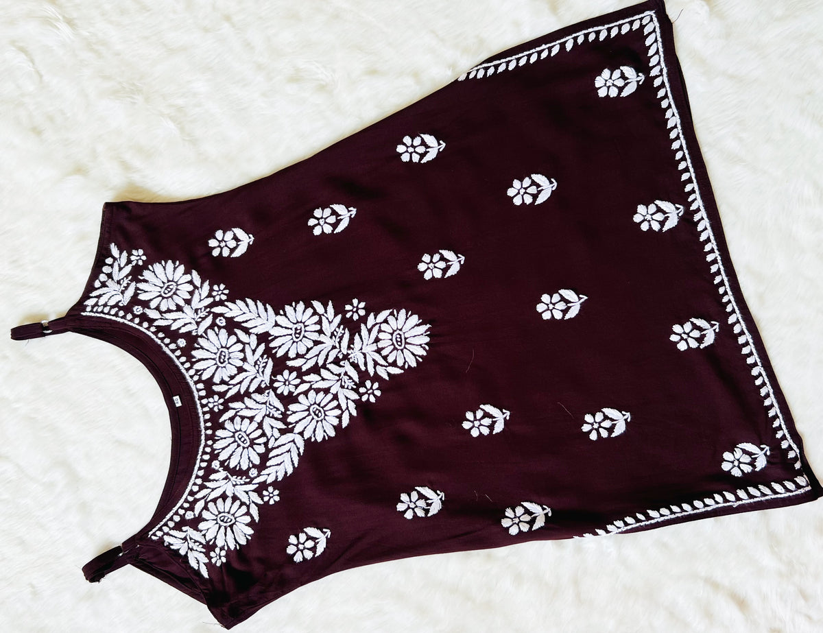 Lyla Brown Sleeveless Short Rayon Kurti