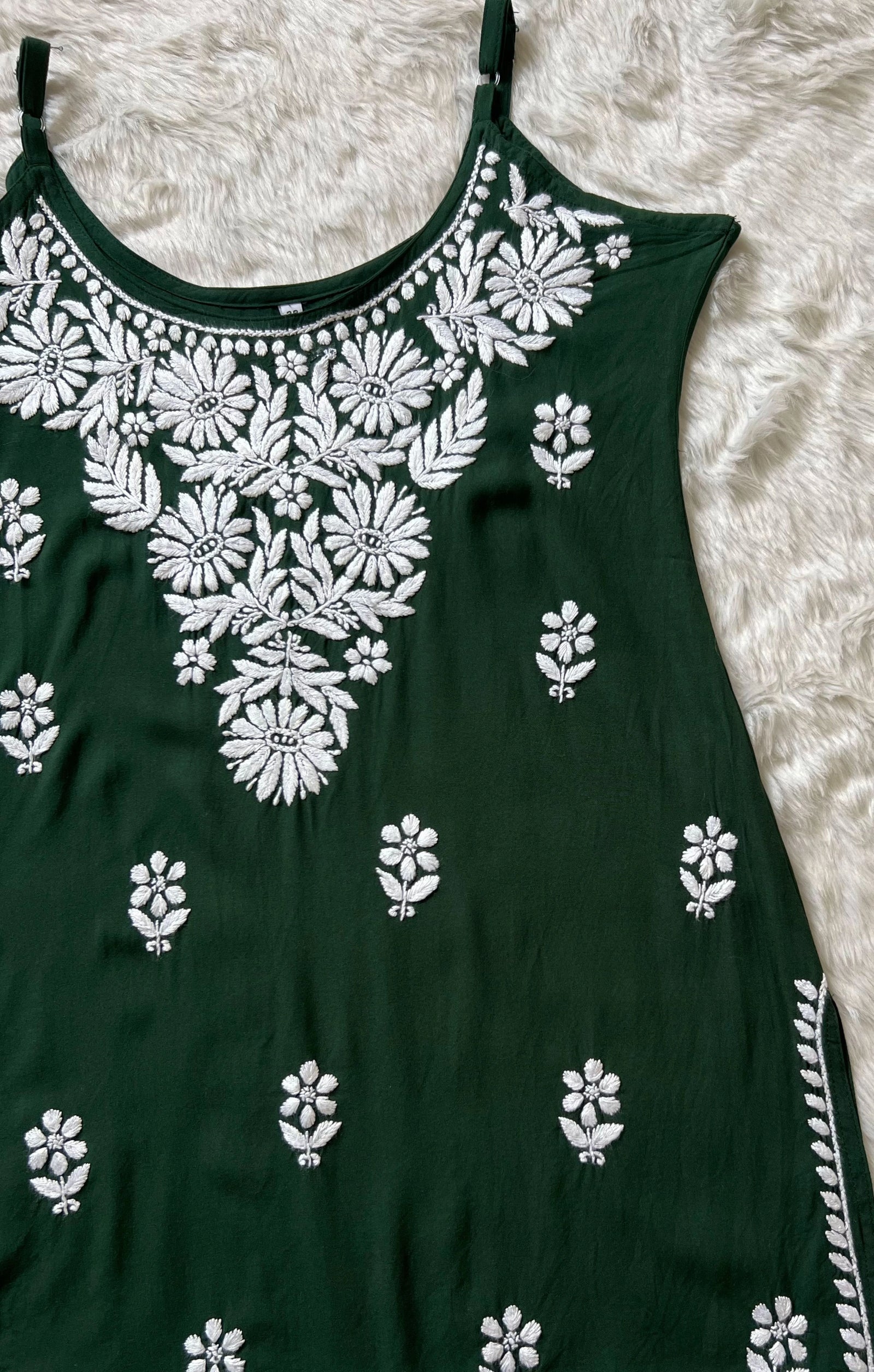 Lyla Forest Green Sleeveless Short Rayon Kurti