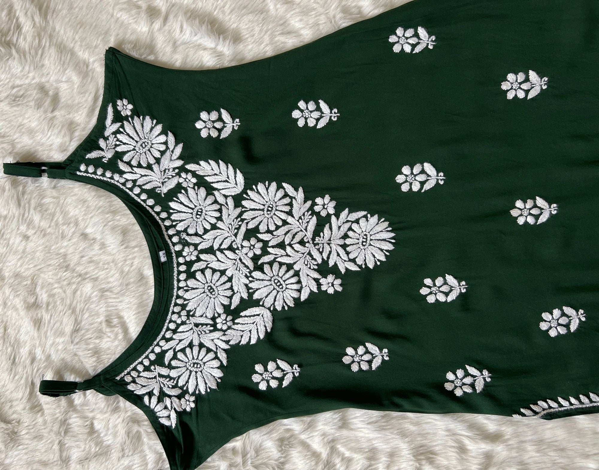 Lyla Forest Green Sleeveless Short Rayon Kurti