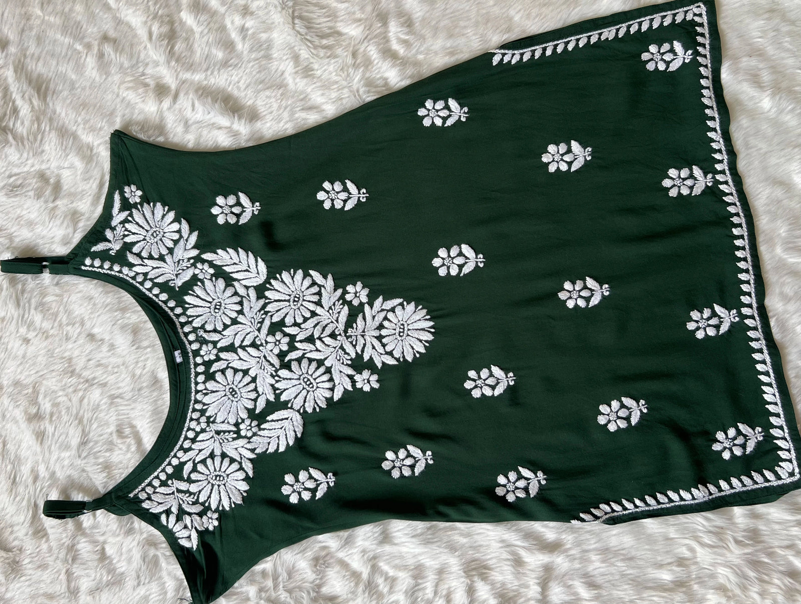 Lyla Forest Green Sleeveless Short Rayon Kurti