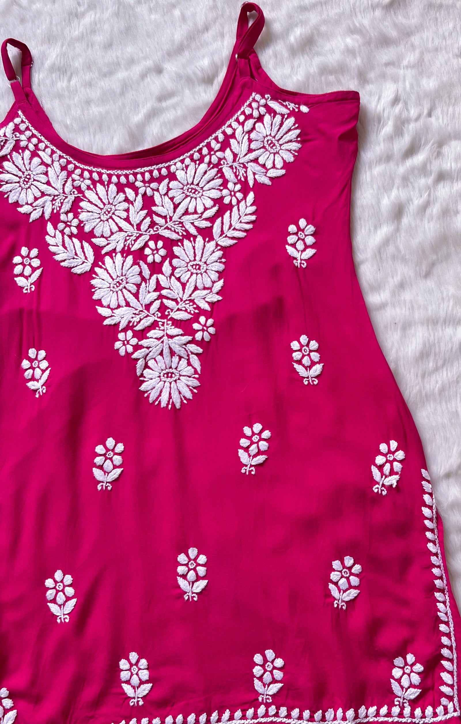 Lyla Hot Pink Sleeveless Short Rayon Kurti