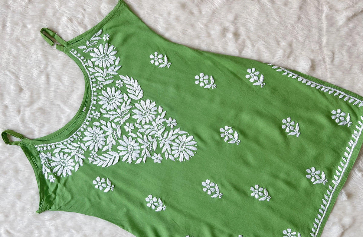 Lyla Light Green Sleeveless Short Rayon Kurti